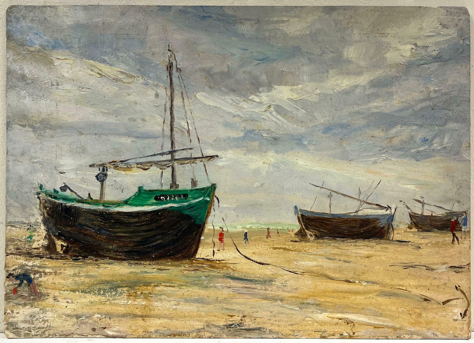 Simone Forge1930's French Impressionist Low Tide With Fishing Boats And Figures On The Shore19th Century photo furniture