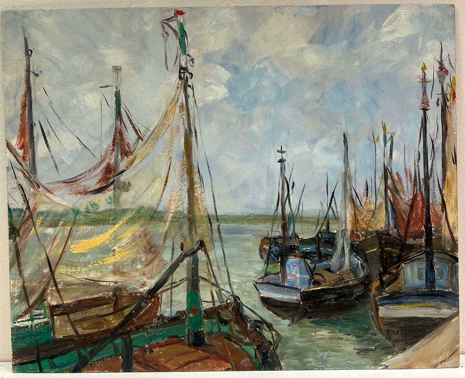Simone Forge1930's French Impressionist Harbor Scene With Boats And Billowing Sails19th Century photo furniture