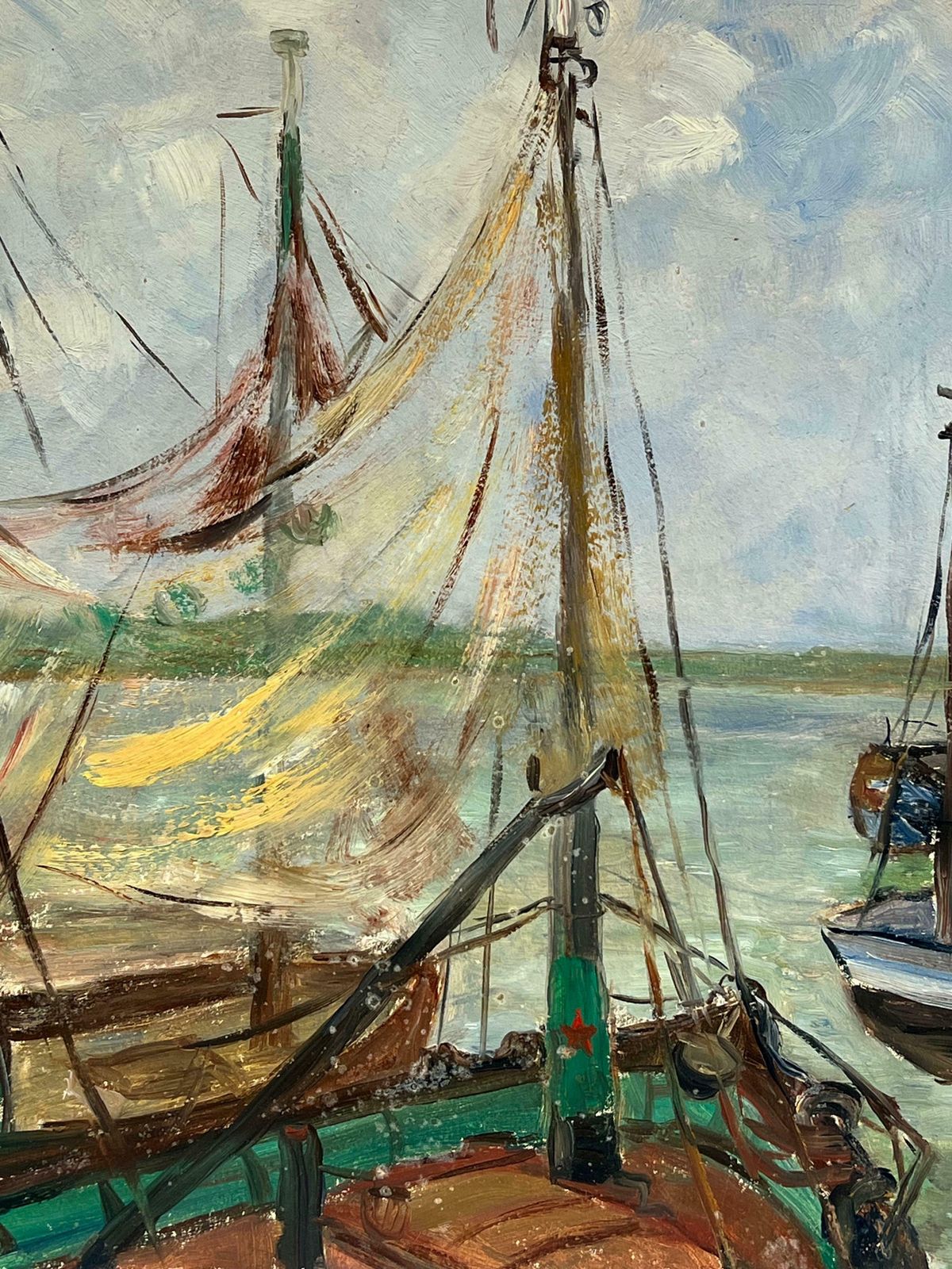 Simone Forge1930's French Impressionist Harbor Scene With Boats And Billowing Sails19th Century photo Art