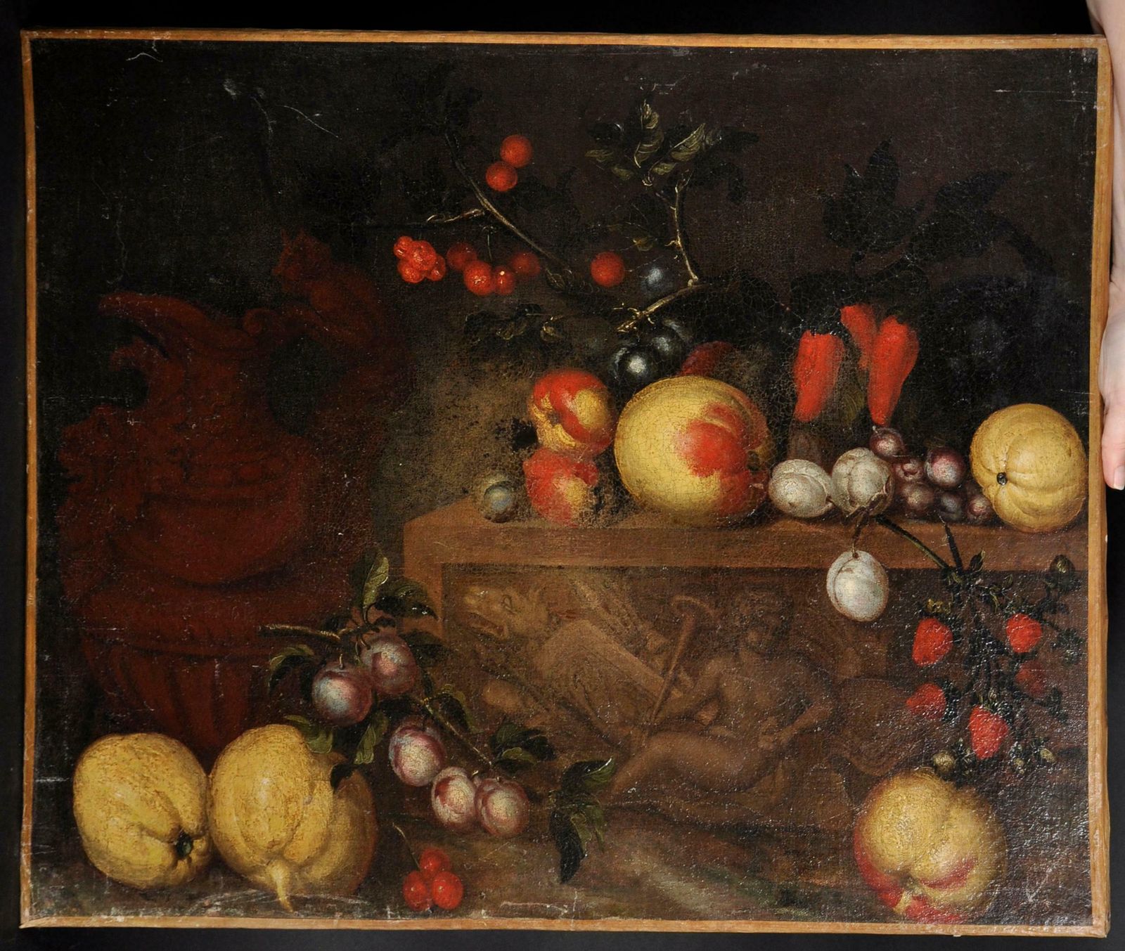 Italian Old Master17th Century Italian School Still Life Of Fruit On A Marble Ledge With A Ewer photo furniture