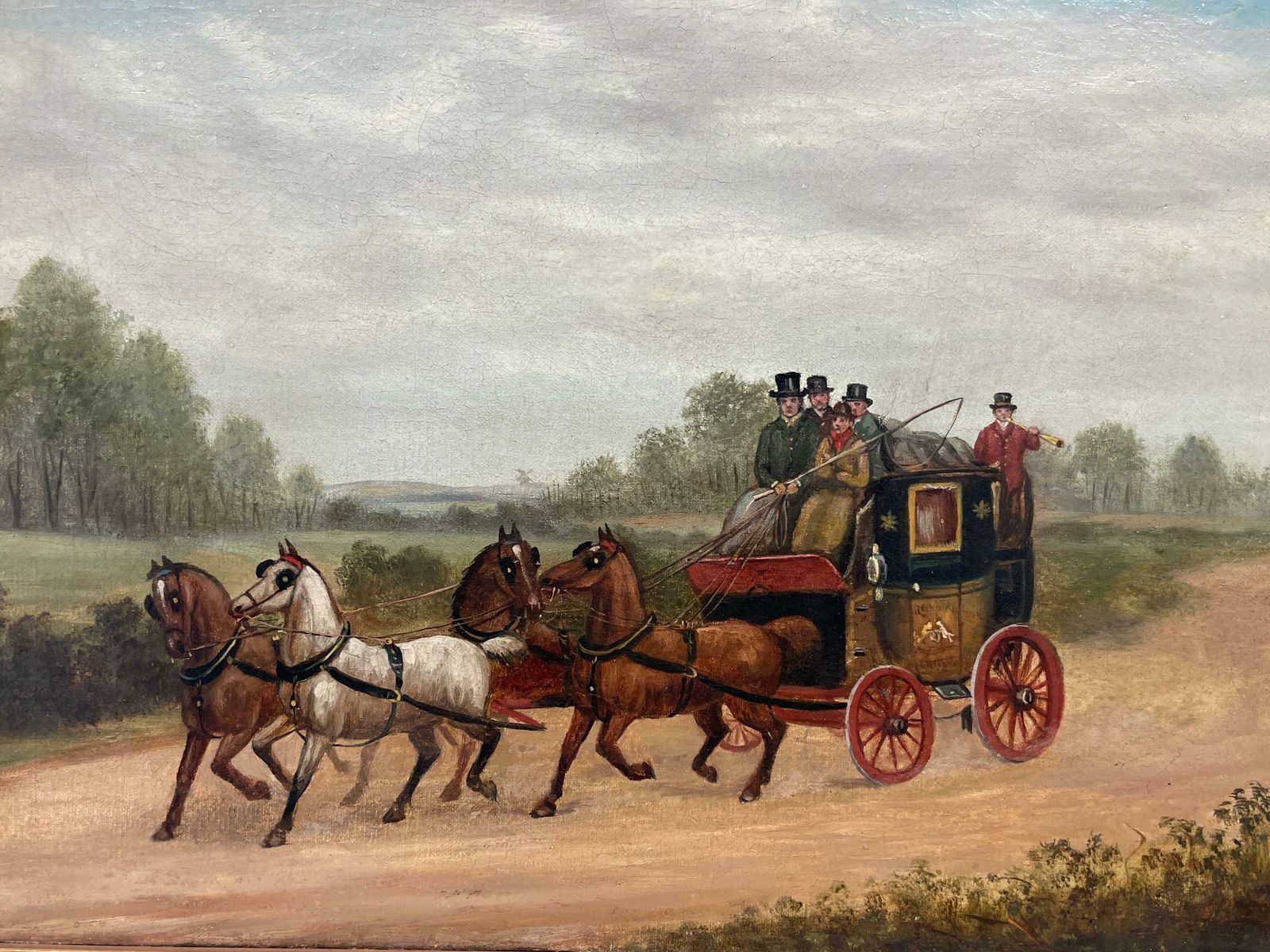 Set Of 4   Fine Victorian Coaching Scene Original Oil Paintings, Coach & Horsesc. 1870's photo furniture