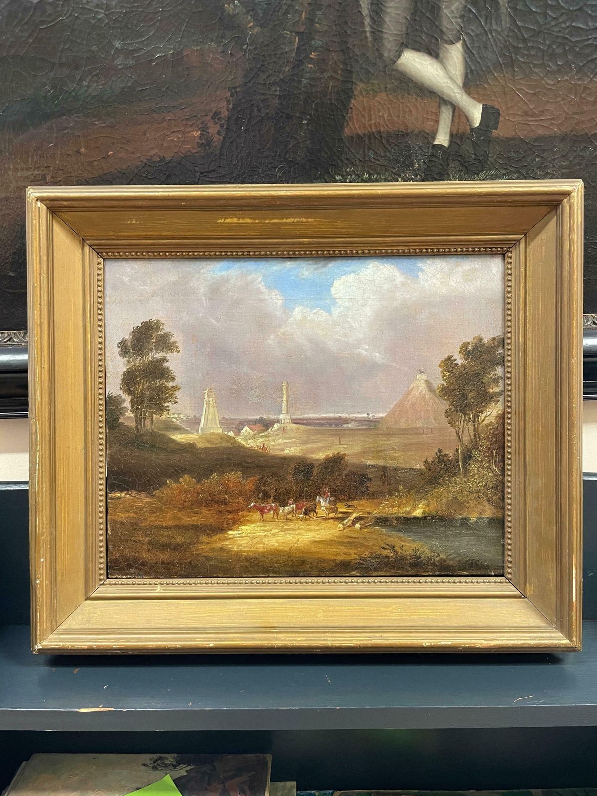 1850's Englishwaterloo Battlefield With 3 Monuments   Butte Du Lion, Antique Oil Painting19th Century photo 4501.0