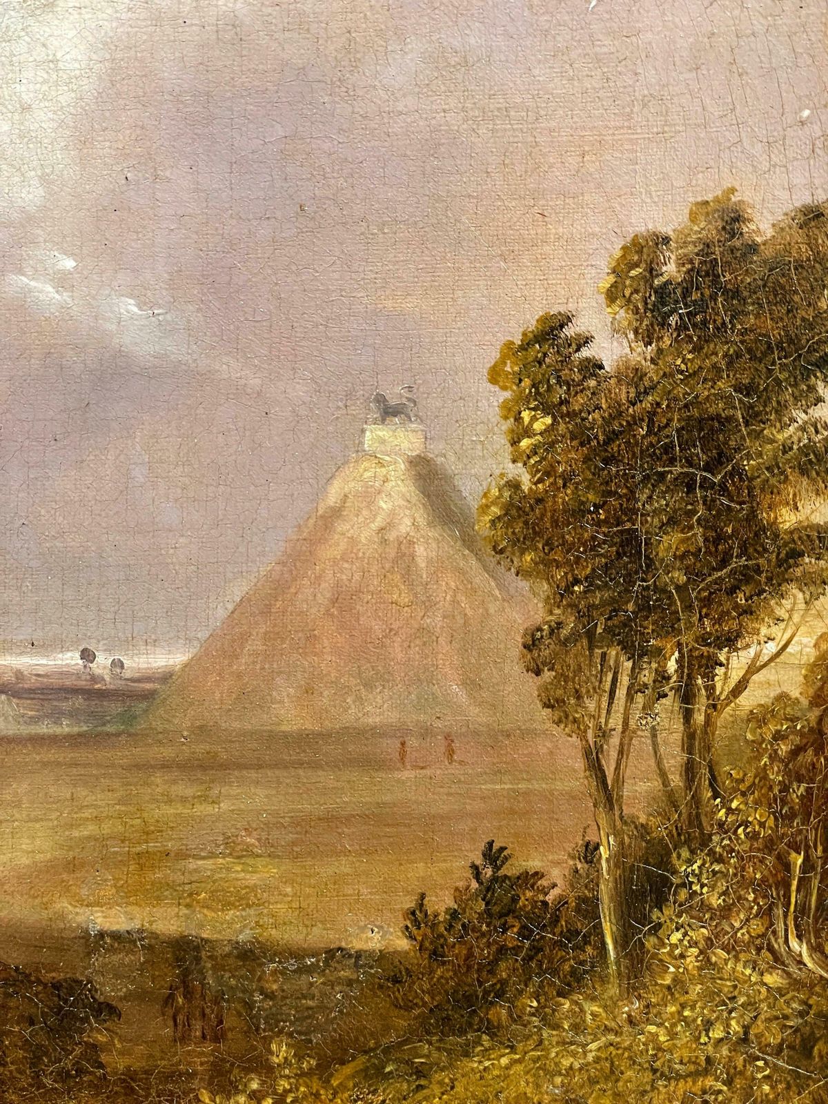 Art 1850's Englishwaterloo Battlefield With 3 Monuments   Butte Du Lion, Antique Oil Painting19th Century photo
