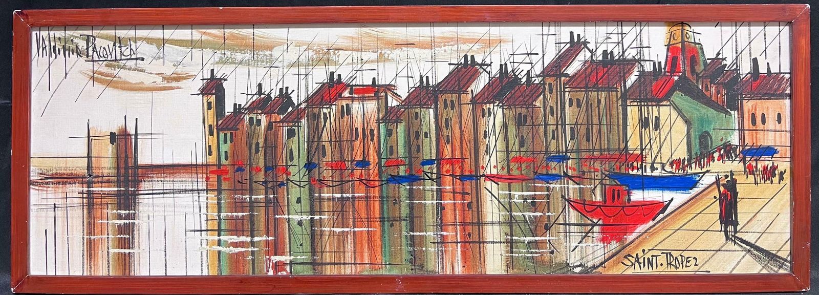 French Schoolst Tropez Harbor France Large 1970's French Modernist Oil Painting On Canvas1970 photo furniture