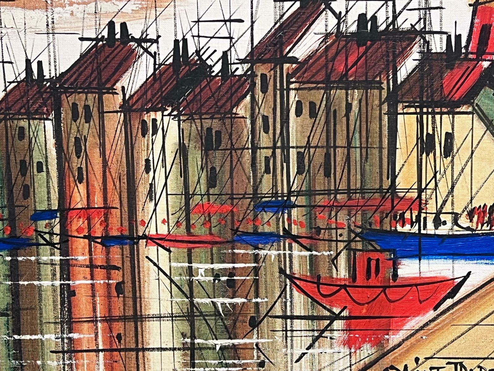 French Schoolst Tropez Harbor France Large 1970's French Modernist Oil Painting On Canvas1970 photo for sale
