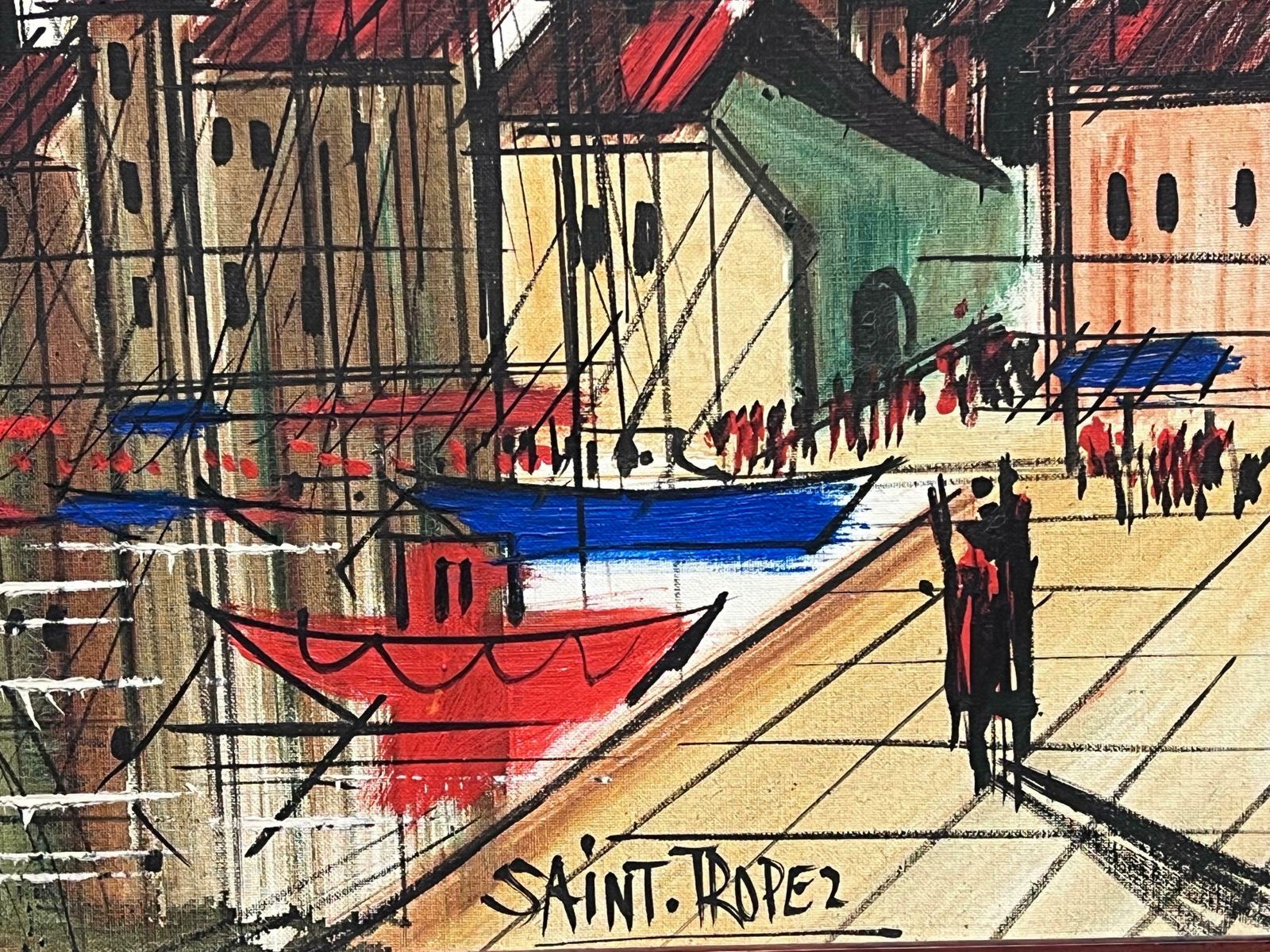 French Schoolst Tropez Harbor France Large 1970's French Modernist Oil Painting On Canvas1970 photo Art