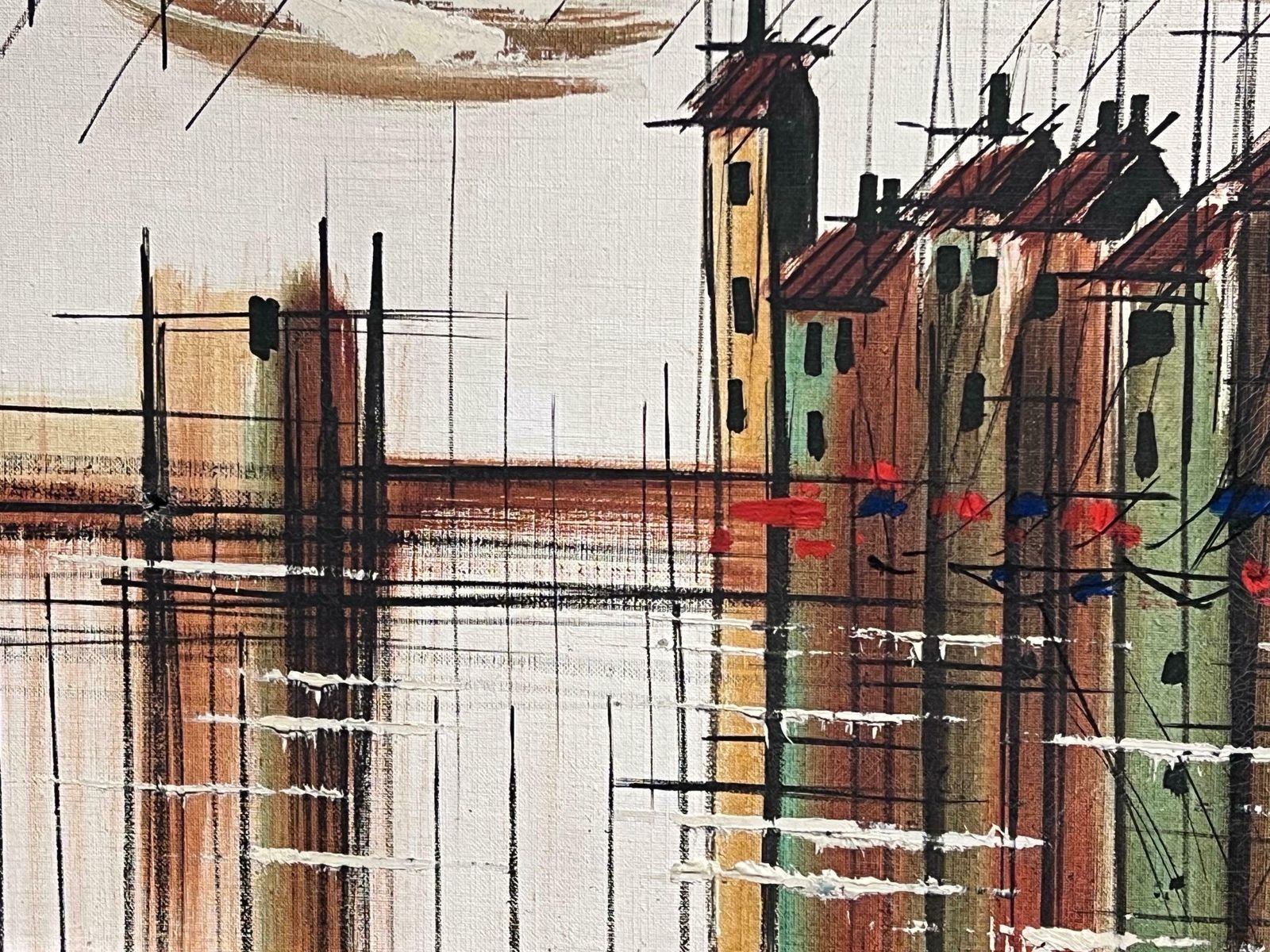 French Schoolst Tropez Harbor France Large 1970's French Modernist Oil Painting On Canvas1970 photo vinterior