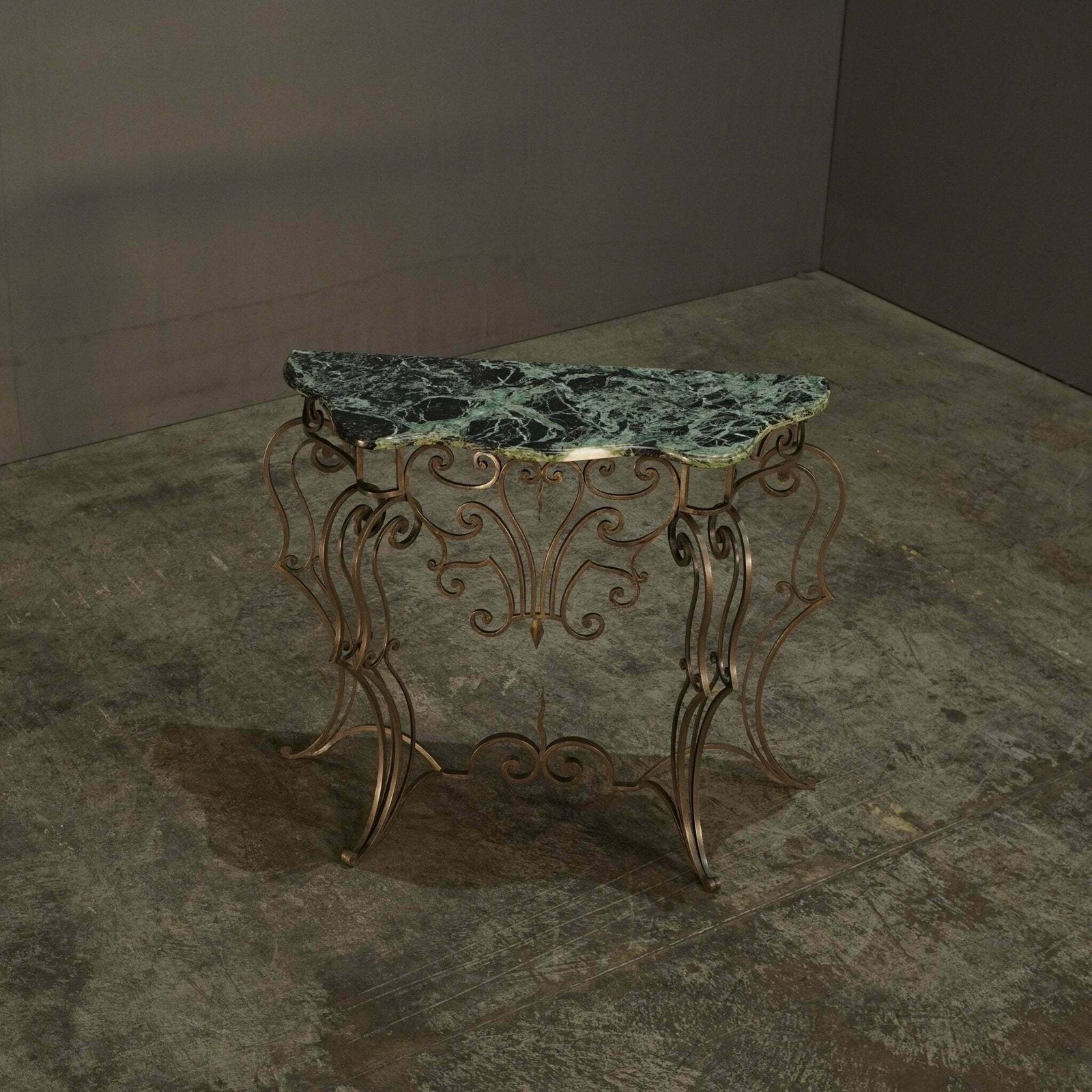 Wrought Steel Variegated Marble Top Console Table, Manner Of Gilbert Poillerat photo furniture