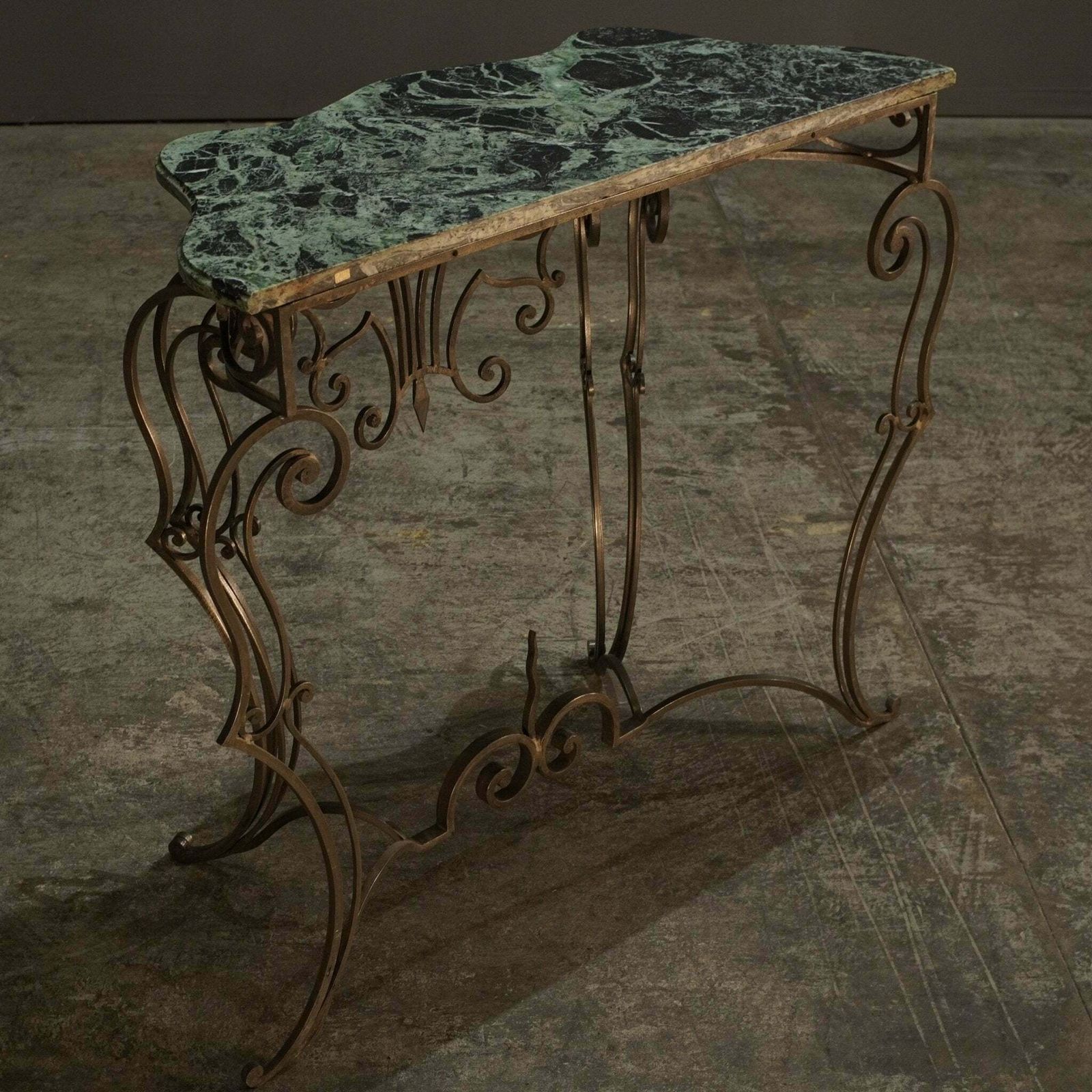 Wrought Steel Variegated Marble Top Console Table, Manner Of Gilbert Poillerat photo Furniture
