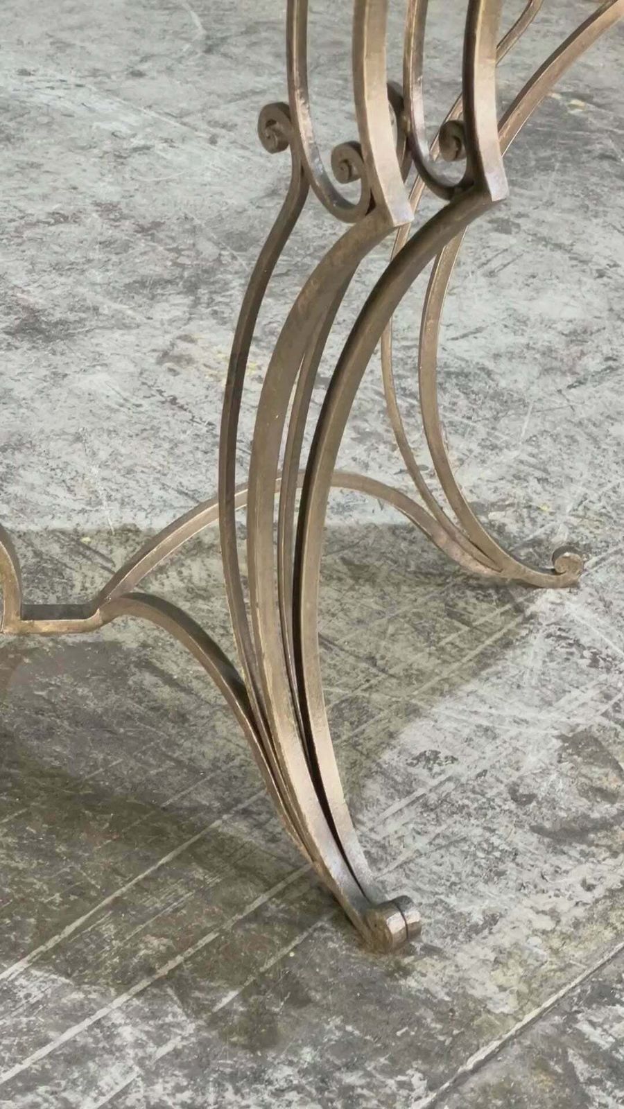 photo vinterior Wrought Steel Variegated Marble Top Console Table, Manner Of Gilbert Poillerat