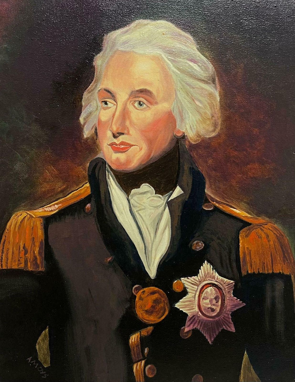 20th Century British Schoolvice Admiral Lord Nelson Signed British Oil Painting On Canvas