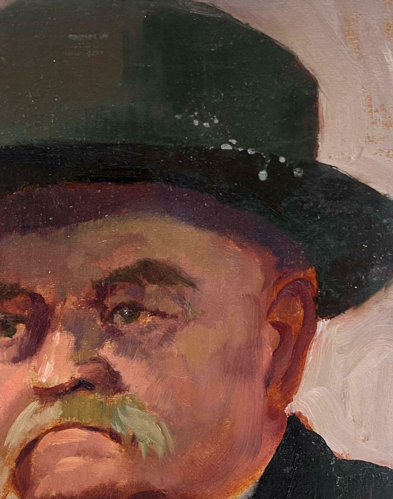 20th Century British Schoolmid 20th Century British Portrait Of A Man With Mustache In A Hat Oil Painting photo 710.0