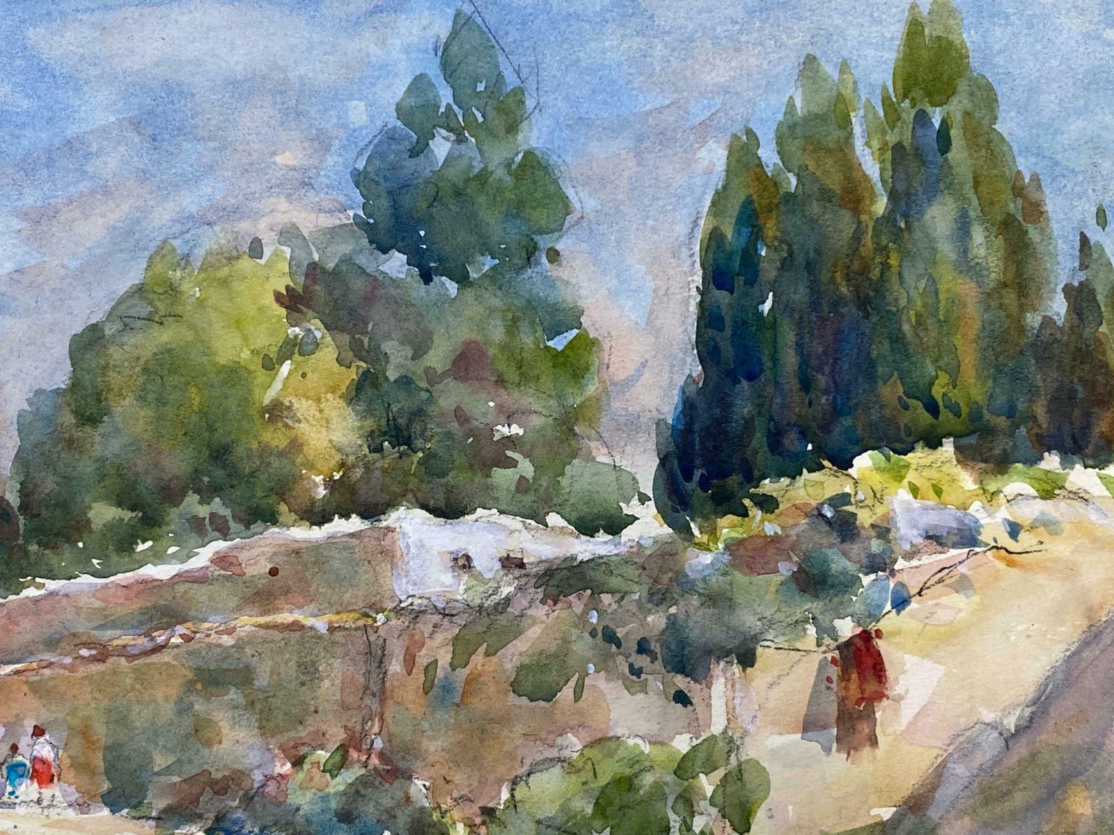 Camille Meriotst Paul De Vence  French Signed Watercolour Painting   Colourful French Streetsc. 1940's photo for sale