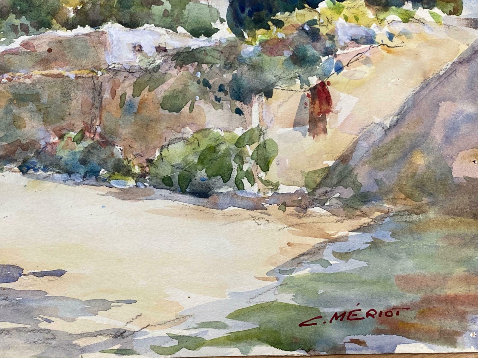 Camille Meriotst Paul De Vence  French Signed Watercolour Painting   Colourful French Streetsc. 1940's photo Art
