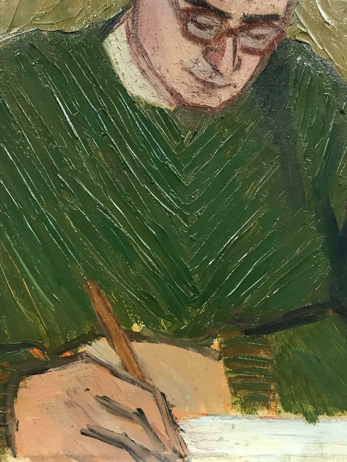 French Schoolmid 20th Century French Post Impressionist Oil   Portrait Of Man Writing At Desk photo Art