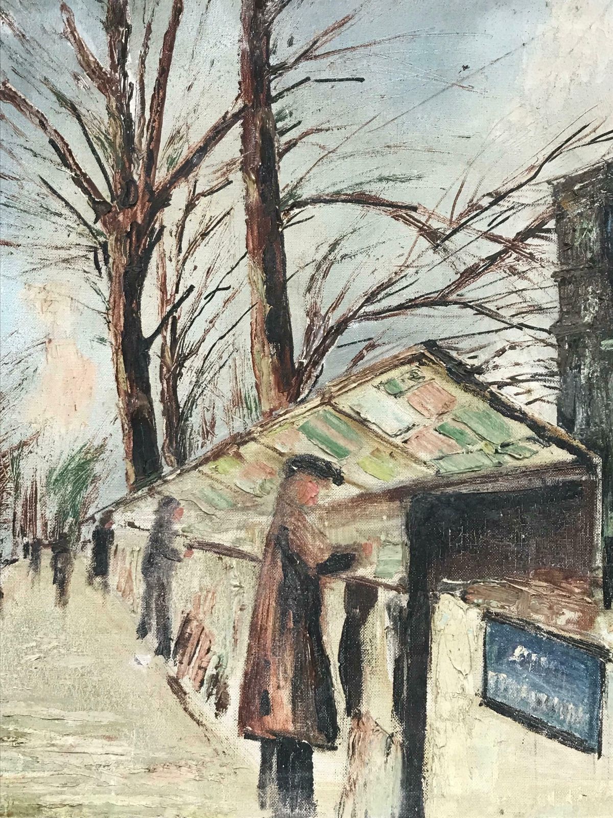 French School1960's French Signed Oil Painting Bouquinistes River Seine Notre Dame Paris photo for sale