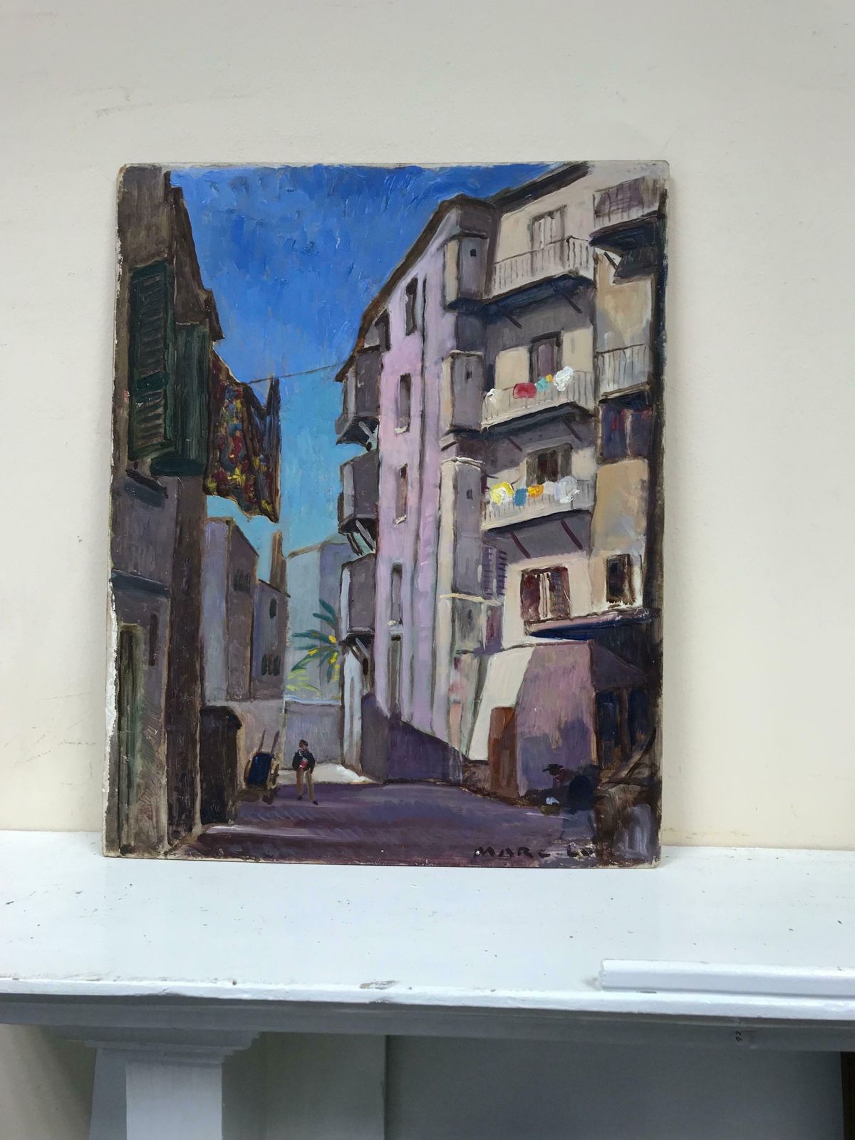 French School1930's French Impressionist Oil Provencal Old Town Village Houses & Washing photo furniture