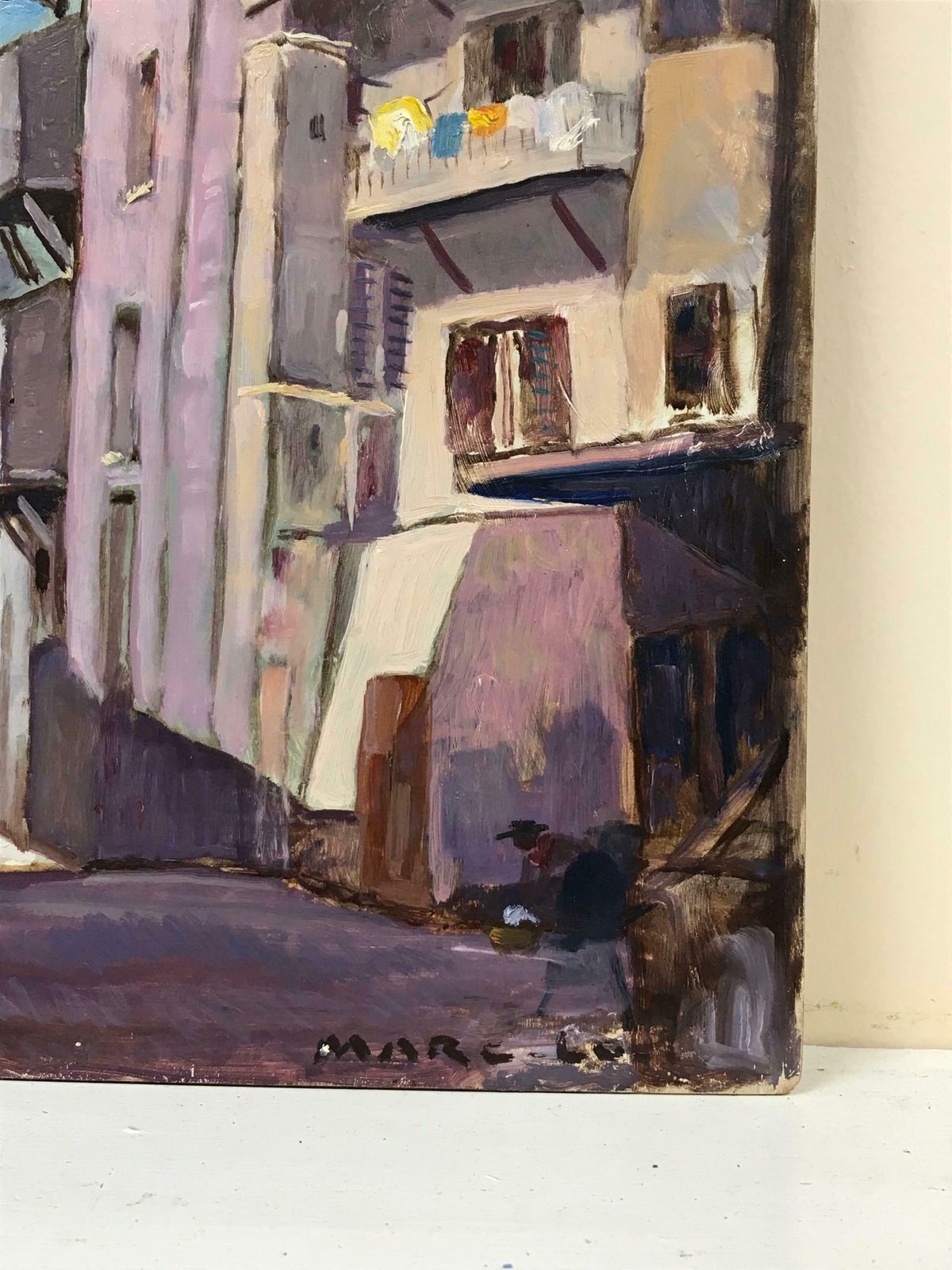 French School1930's French Impressionist Oil Provencal Old Town Village Houses & Washing photo Art