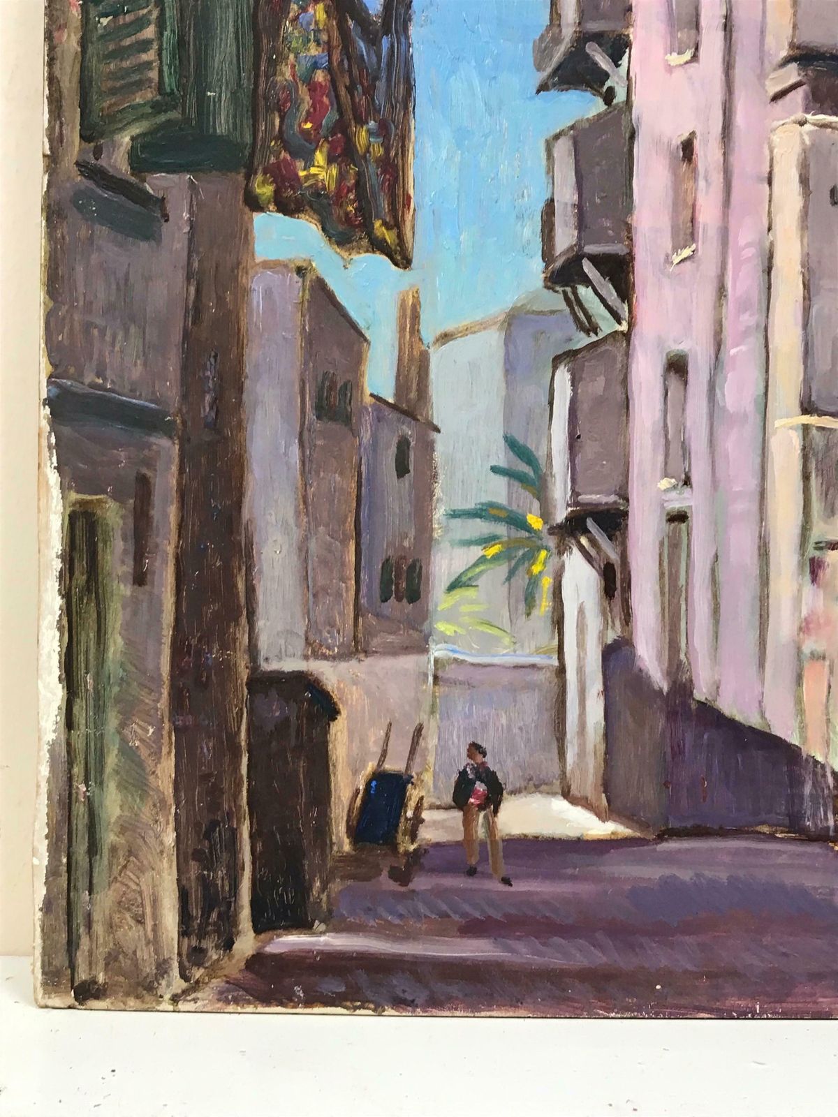 French School1930's French Impressionist Oil Provencal Old Town Village Houses & Washing photo 1014.0