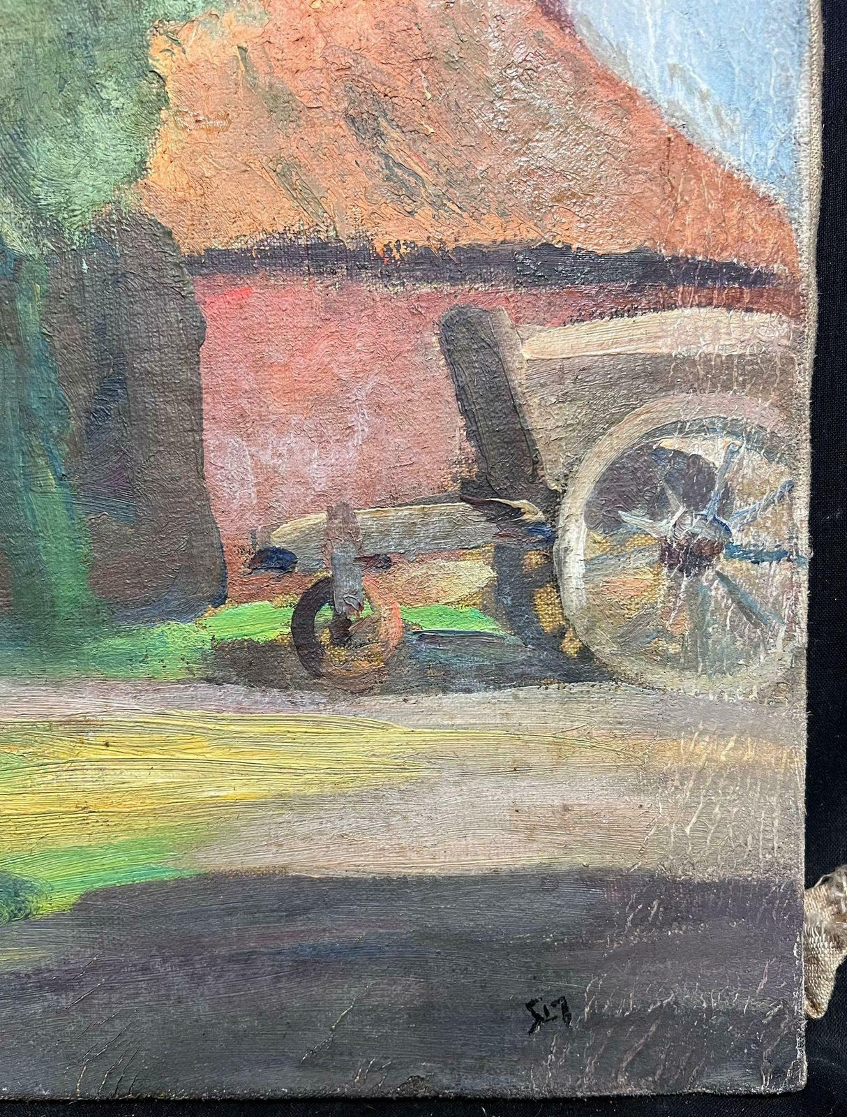 French Schoollarge Early 20th Century French Post Impressionist Oil Farmyard Scene Figures1917 photo 911.0