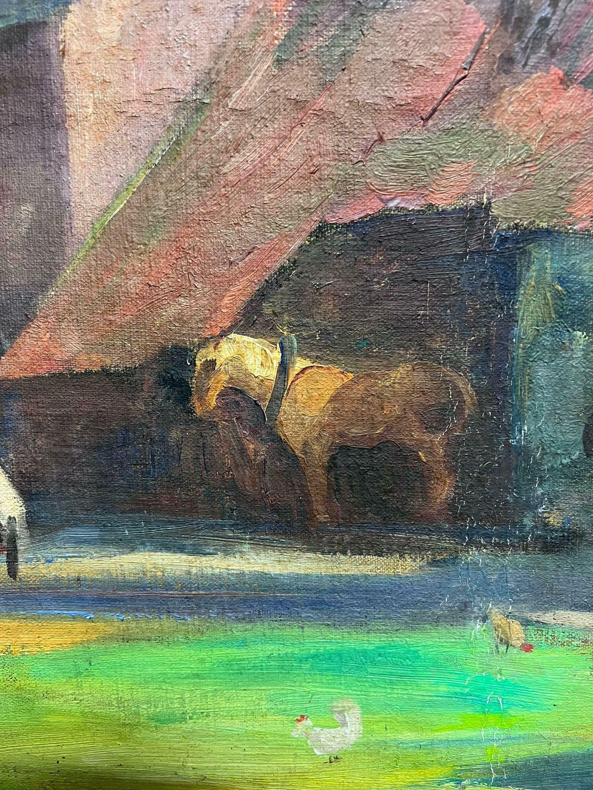 French Schoollarge Early 20th Century French Post Impressionist Oil Farmyard Scene Figures1917 photo buy