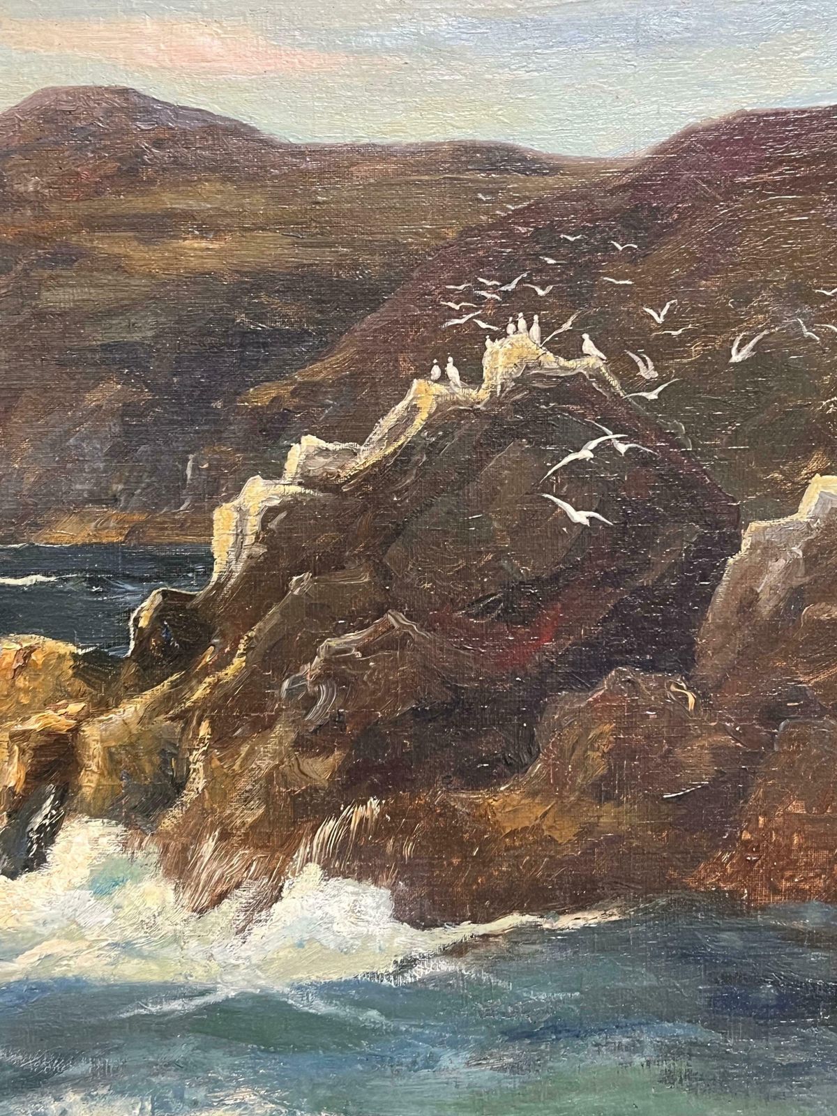 French Schoolmajestic Coastal Cliffs With Seabirds And A Distant Sailboat A Captivating Sea20th Century photo vinterior
