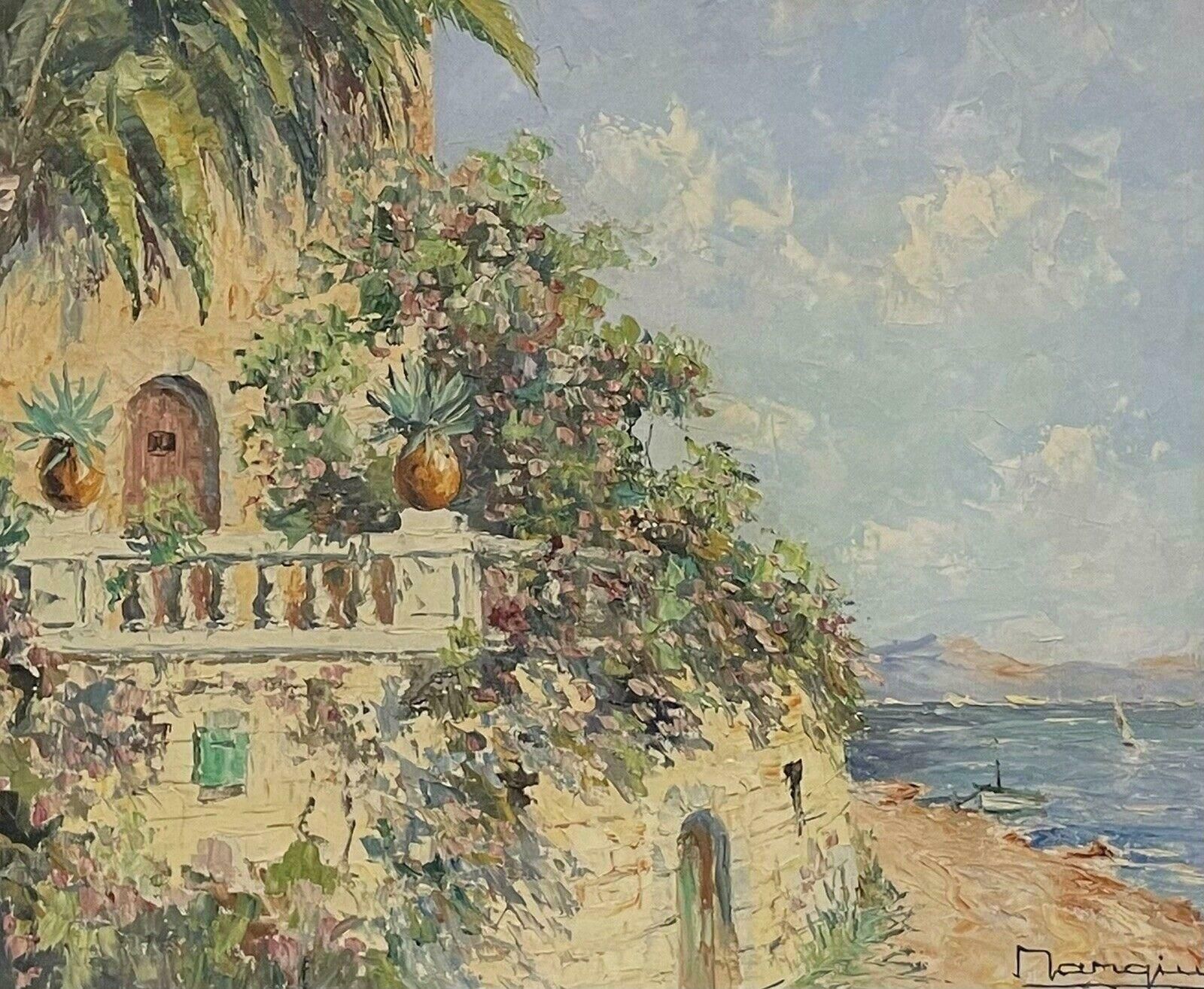 French Schoolmid 20th Century French Signed Post Impressionist Oil, South Of France Villa Sea1950's photo furniture
