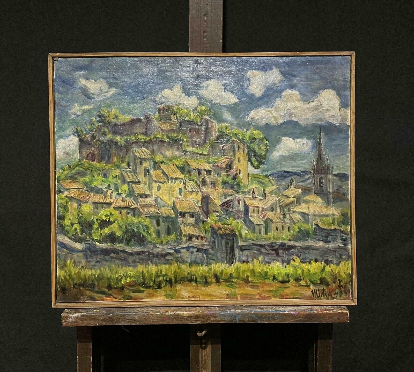 Frenchcastellar Provence Large Impressionist Vintage Oil Painting Hilltop Village photo furniture