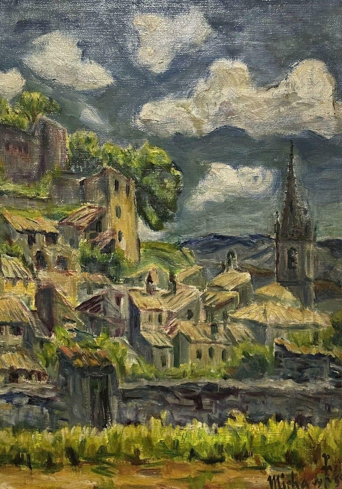 Frenchcastellar Provence Large Impressionist Vintage Oil Painting Hilltop Village photo for sale