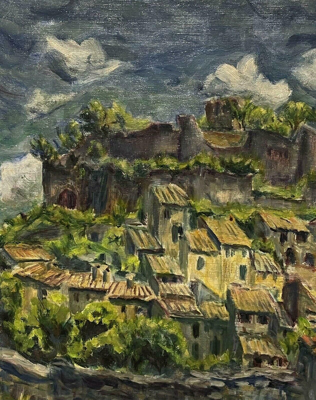 Frenchcastellar Provence Large Impressionist Vintage Oil Painting Hilltop Village photo 2240.0