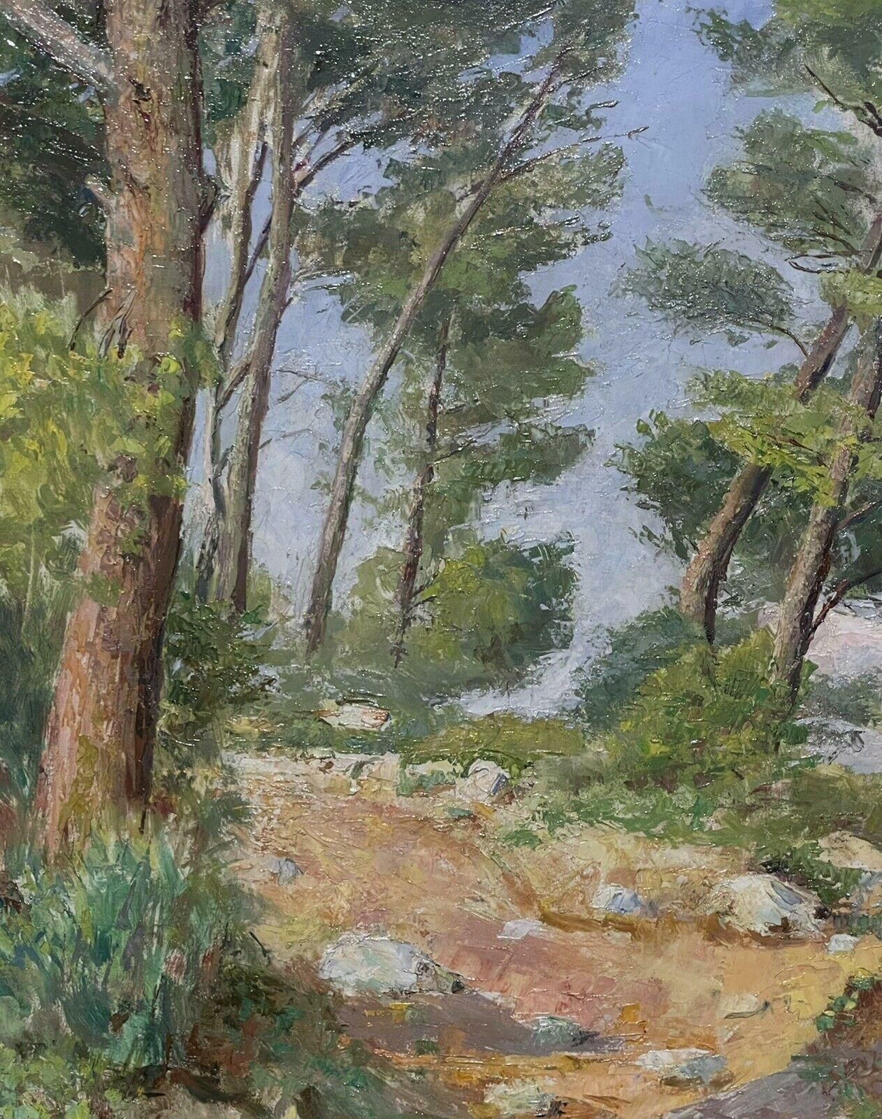 Unknownfrench Impressionist Signed Oil Painting Cote D'azur Coastal Pathway With Trees photo furniture