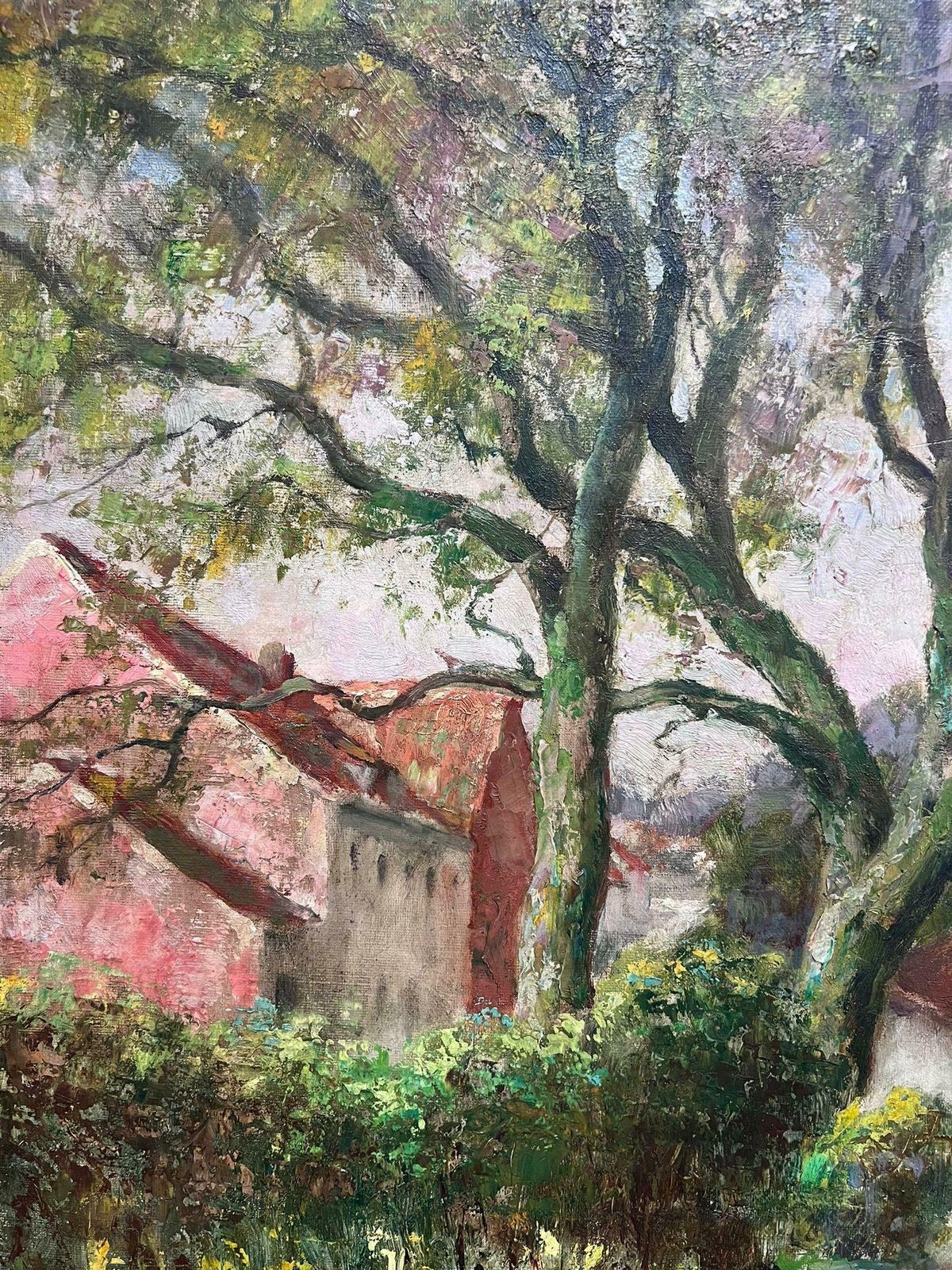 Jacques Madyol1930's Belgian Impressionist Signed Large Oil Dappled Lit Autumn Street Village1930's photo vinterior