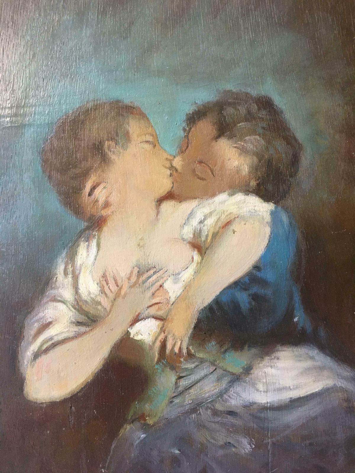 Claude Benard"Le Baiser D'apres Boucher", Impressionist Portrait, Oil Painting, Signed1947 photo for sale