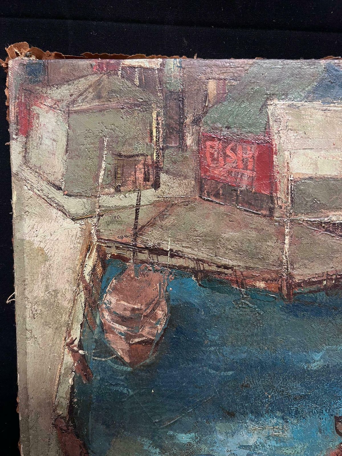John Chapman Lewis (1920 1994)fishing Boat In New York Harbor 1948 Original Signed Oil Painting Modernist1948 photo vinterior
