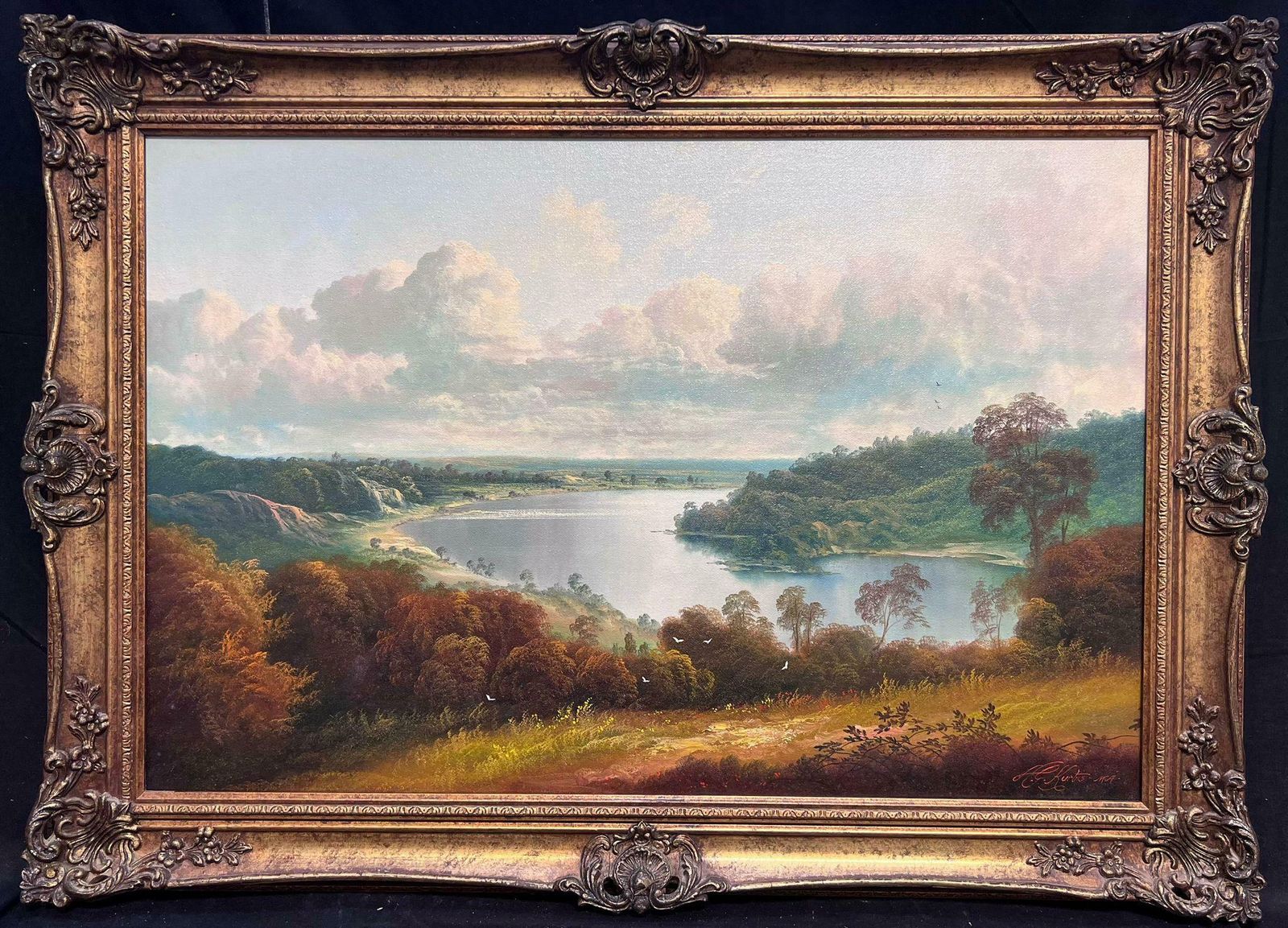 Andrew Grant Kurtislarge Traditional English River Woodland Landscape Signed Oil Painting Framed20th Century
