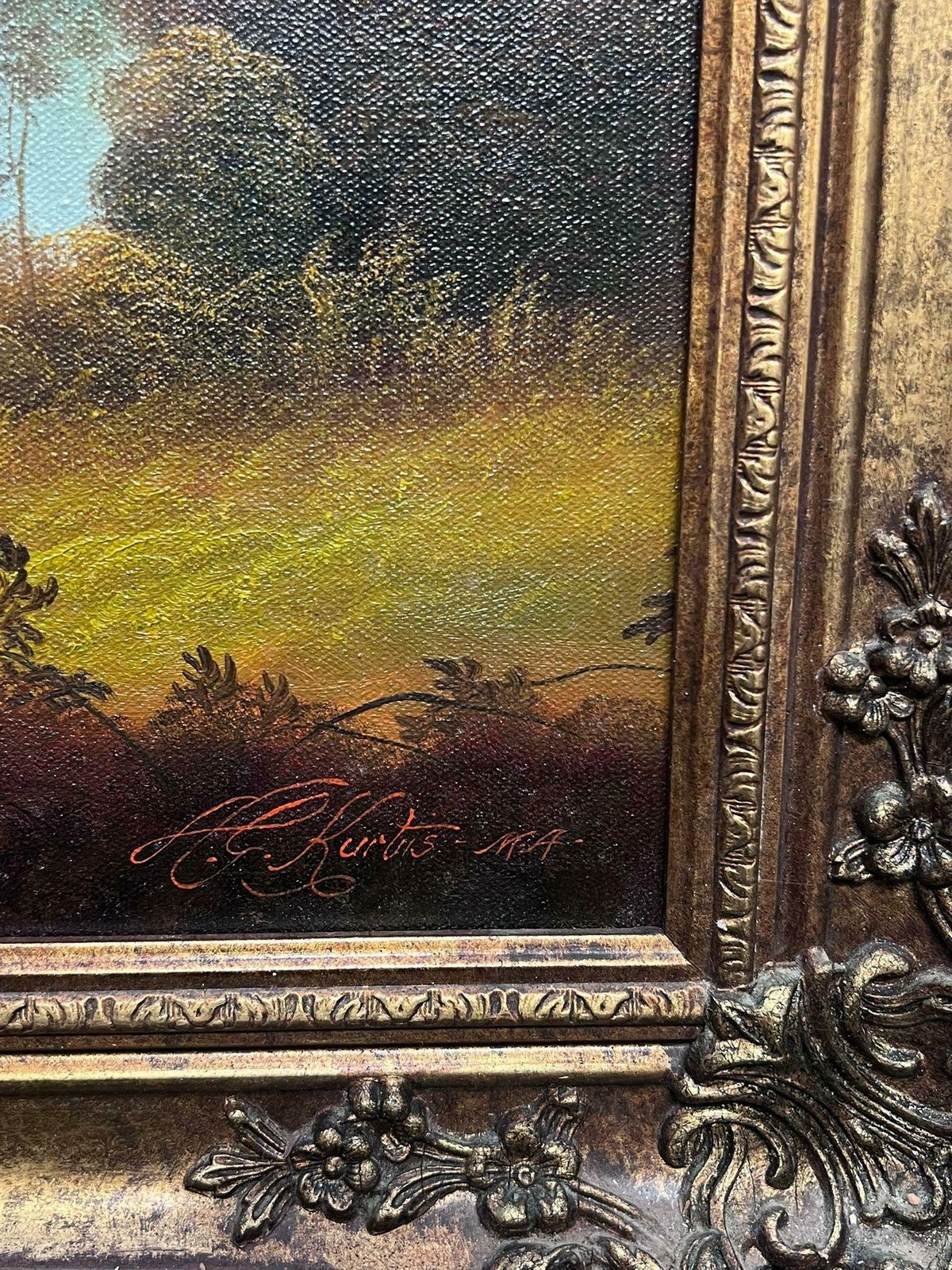Andrew Grant Kurtislarge Traditional English River Woodland Landscape Signed Oil Painting Framed20th Century photo vintage