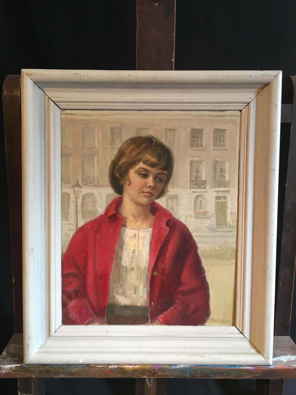 Unknowngirl In Red, Impressionist Portrait, Oil Painting, Signed C.1950s photo furniture