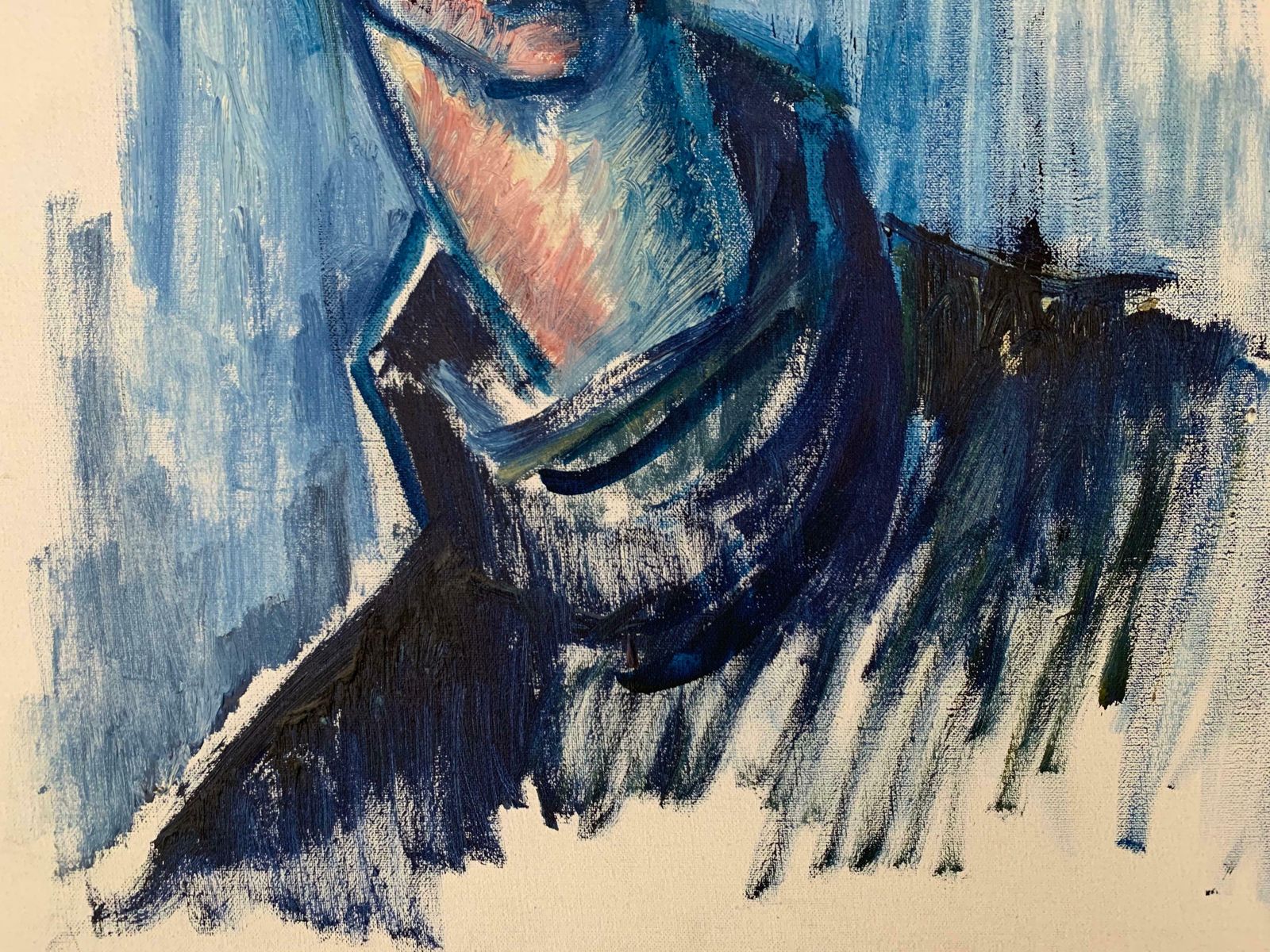 French Painterportrait Of Young Man In Blue, French School, Oil On Canvas Framed Modernc.2000 photo 2036.0