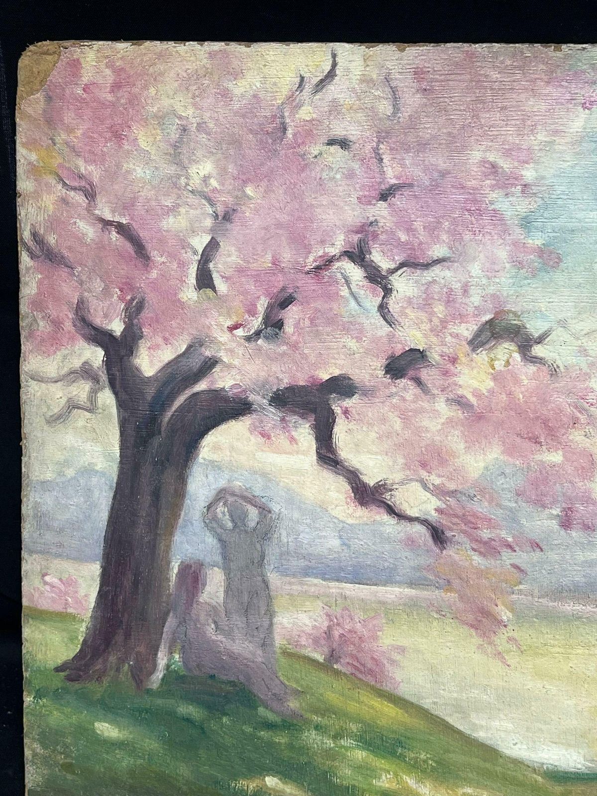 Regine Davidbathers By French Lake Pink Blossom Trees 1950's French Post Impressionist Oil 1950's photo Art