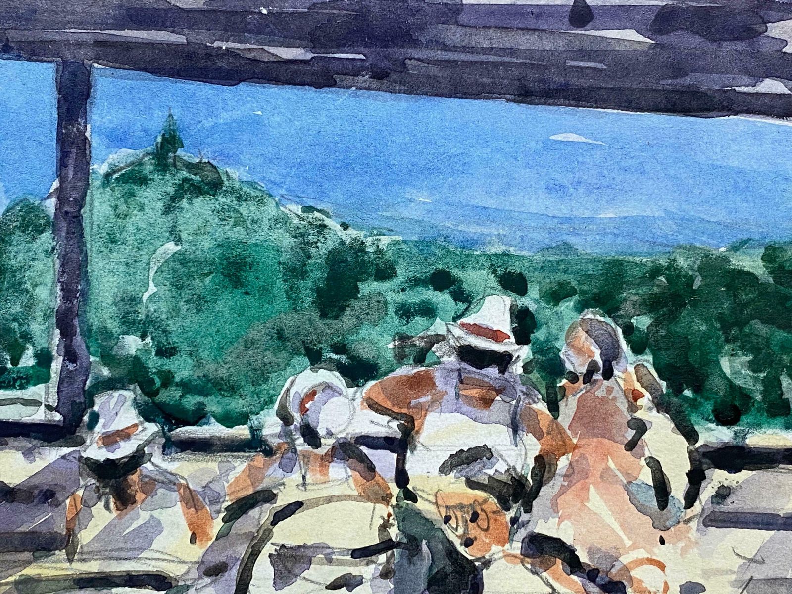 Maurice Mazeiliefrench Impressionist Vibrant Watercolour   Figures Chatting photo furniture