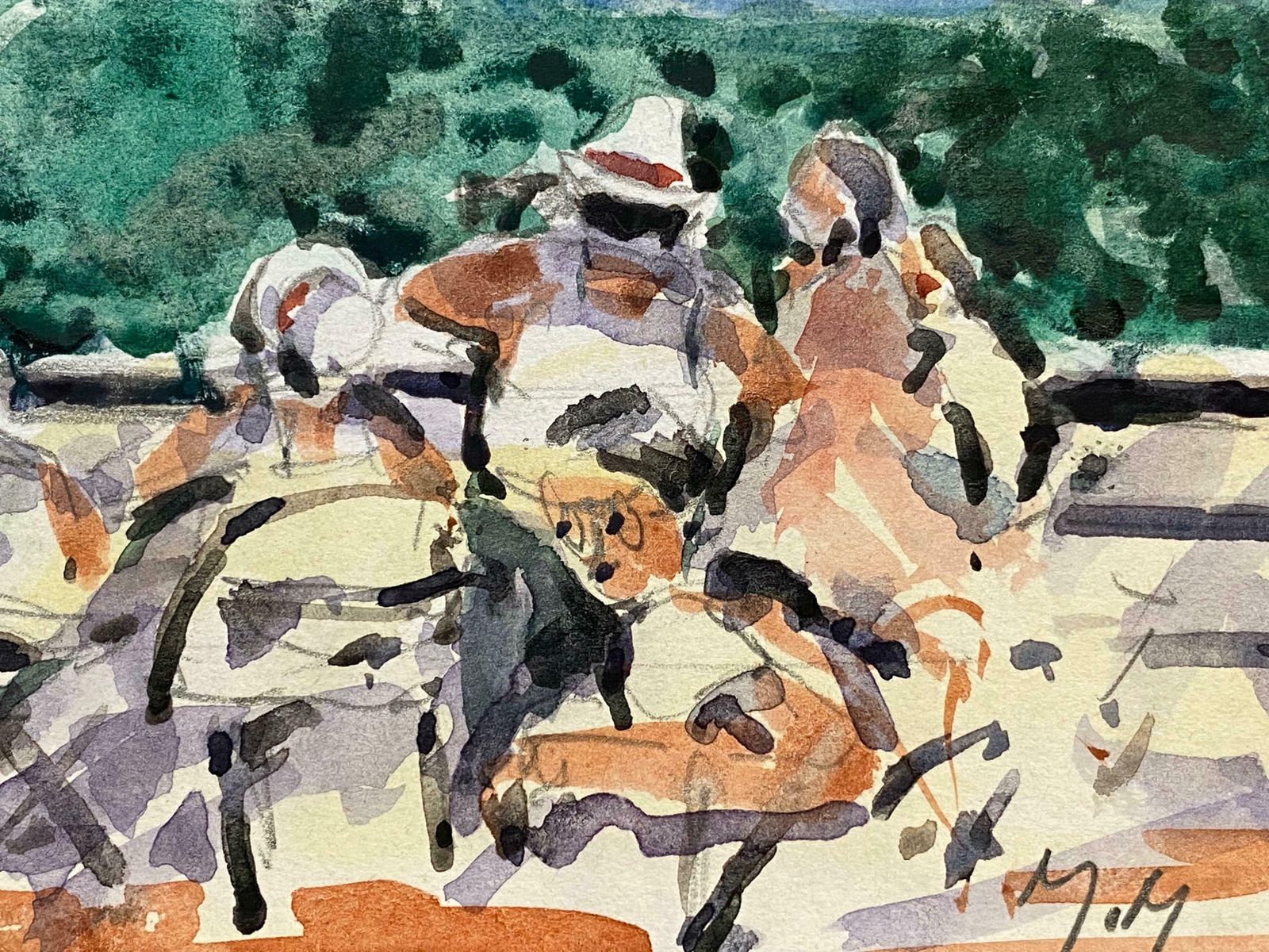 Maurice Mazeiliefrench Impressionist Vibrant Watercolour   Figures Chatting photo 458.0