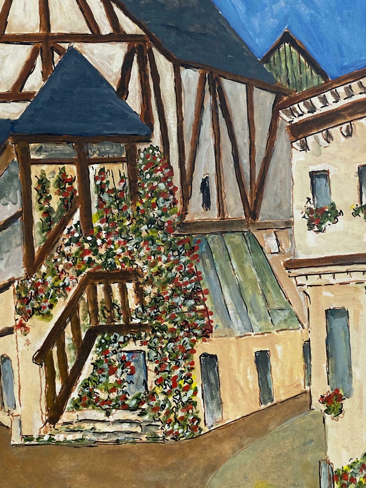 Bernard Labbe1950's French Modernist/ Cubist Painting  Beautiful French Town With Two Figures1950's photo 356.0