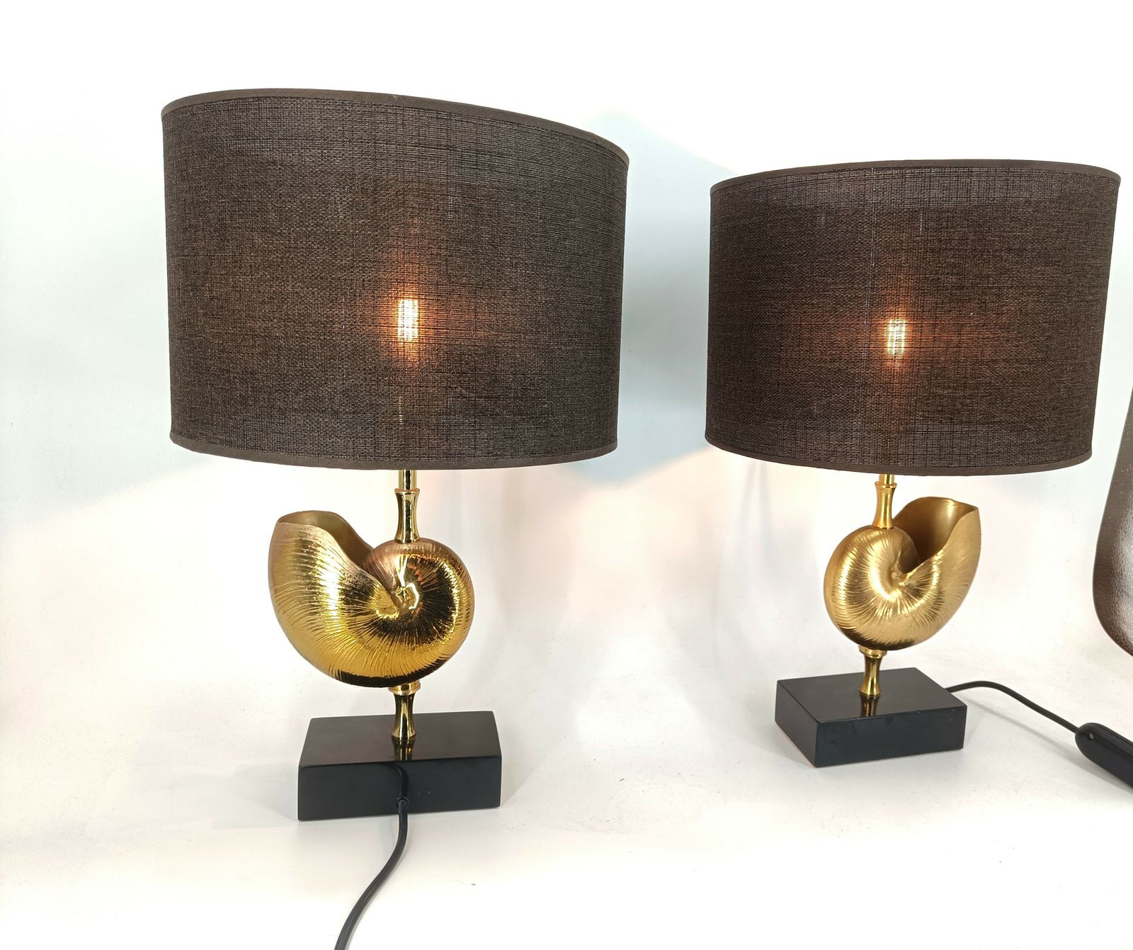 Vintage Brass Nautilus Shell Table Lamps 1970's   France    Set Of 2 photo furniture