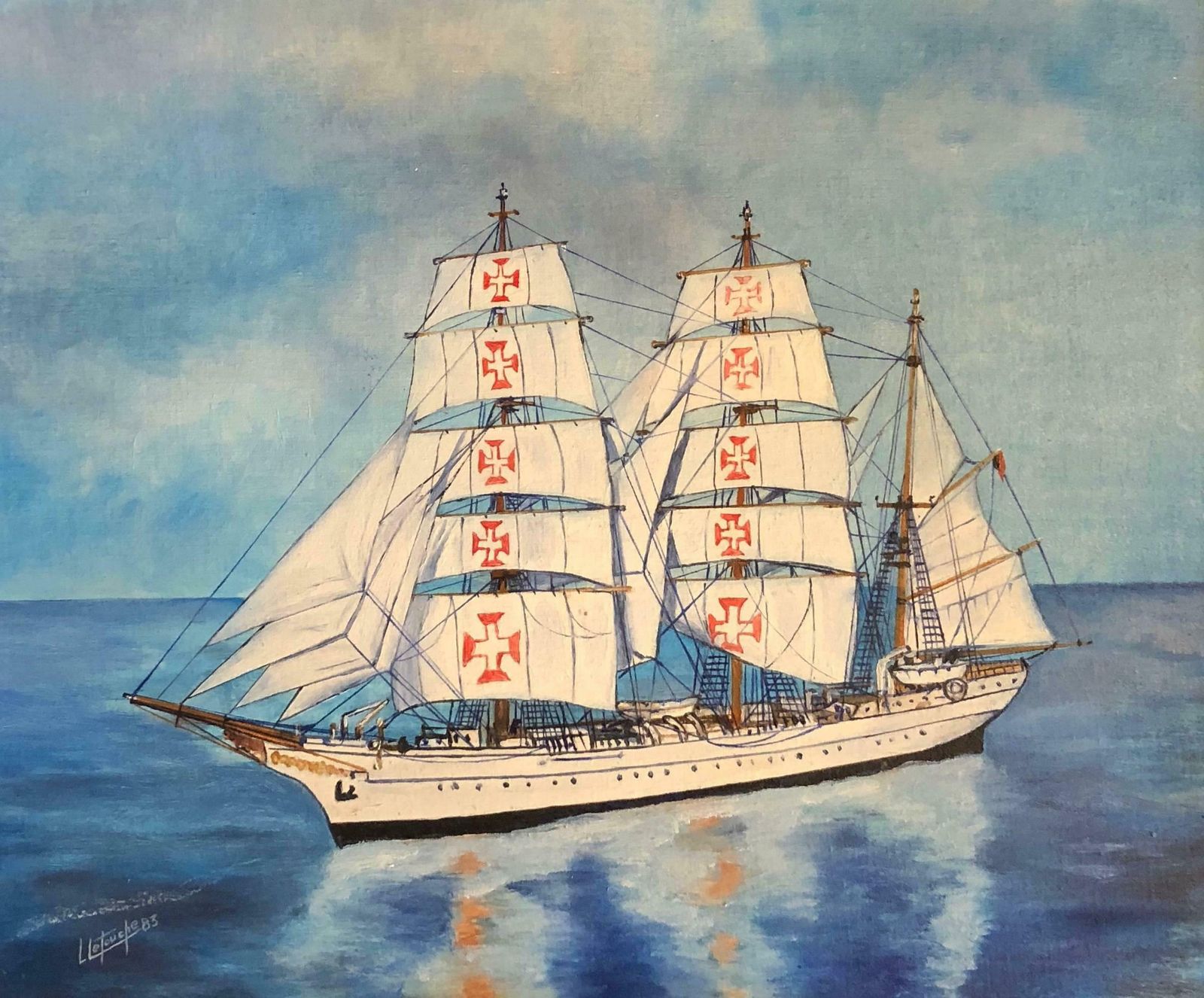 Louis Letouchesagres Ship Portrait Signed Oil Paintingc. 1983