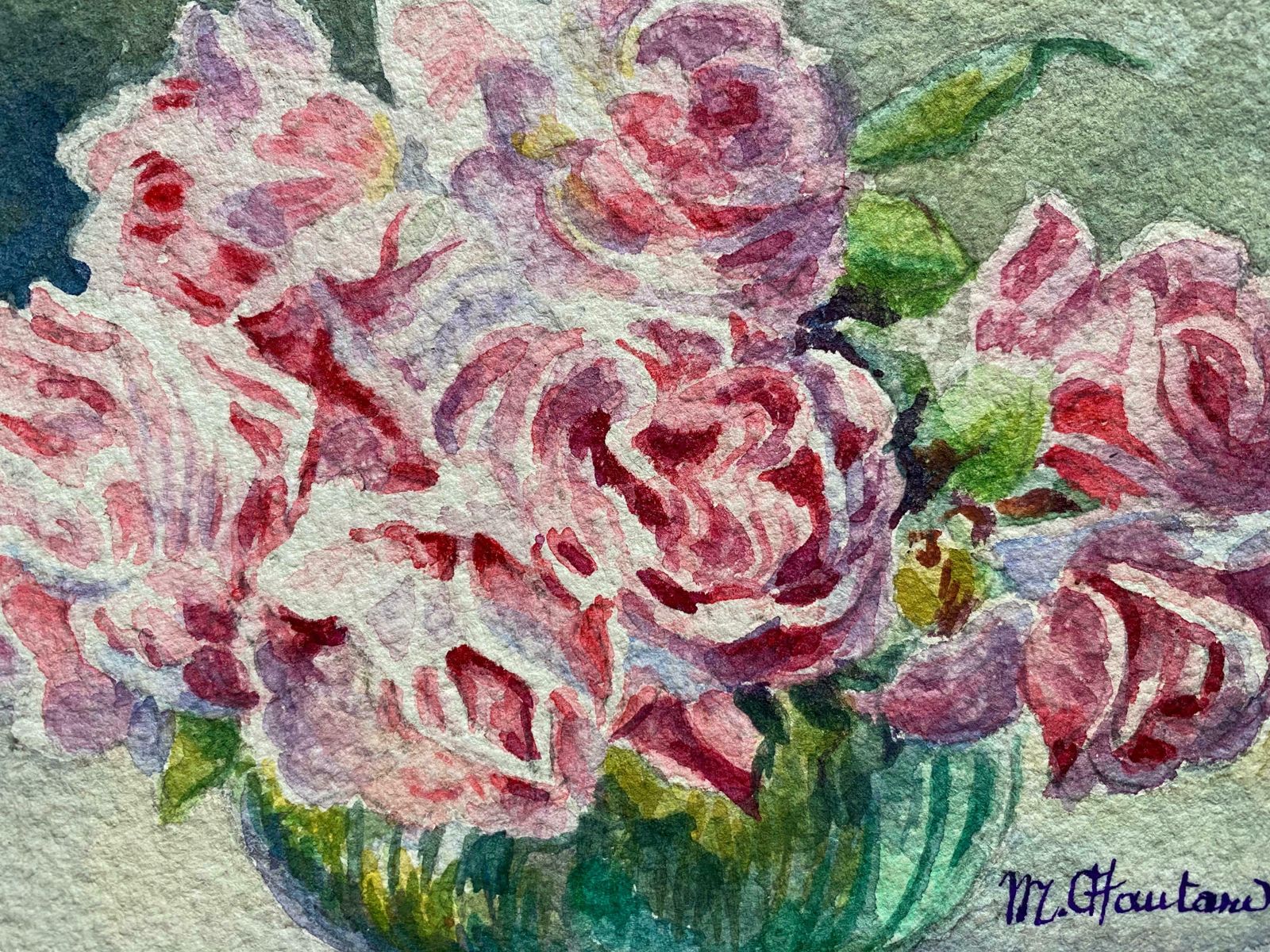 Marie Amelie Chautard Carreauearly 1900's French Impressionist Signed Flower Watercolour By Marie Carreauc. 1900's photo furniture