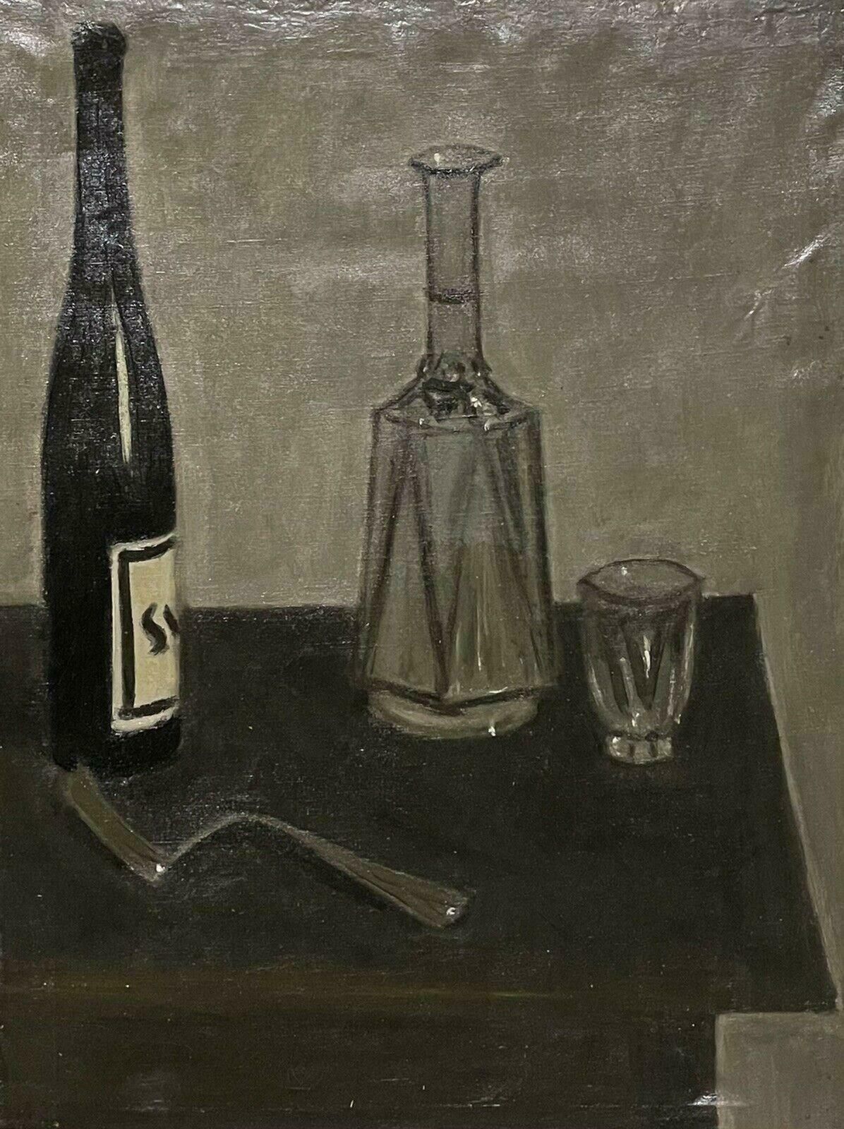 Mid Century French1950's Mid Century French Modernist Oil Painting Still Life Interior Scenec. 1950's