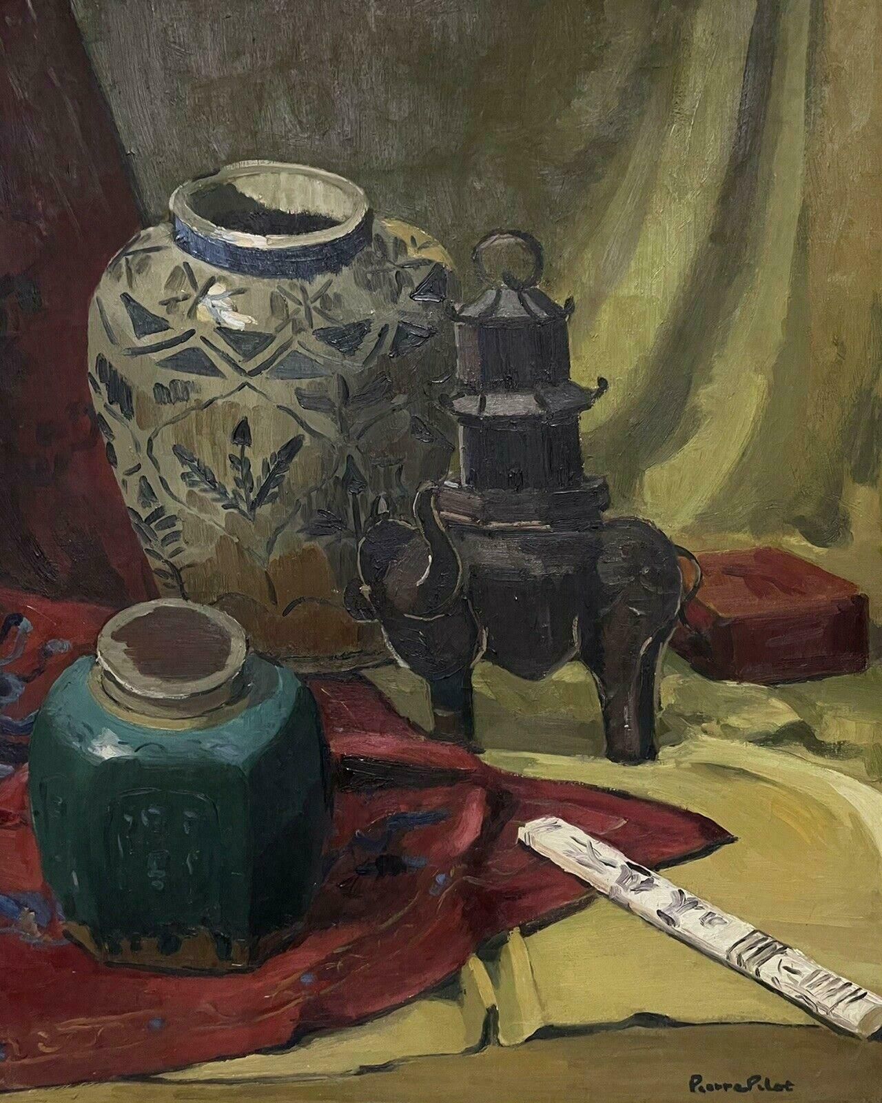 1950's Frenchmid 20th Century French Still Life Oriental Vases & Objects, Signed Oil photo for sale