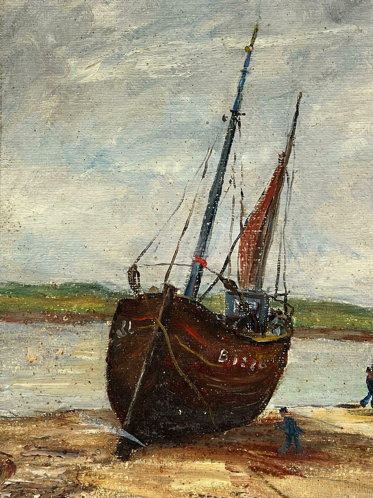 Simone Forge1950's French Impressionist Oil Fishing Boats Anchored Beach Estuary1950's photo Art