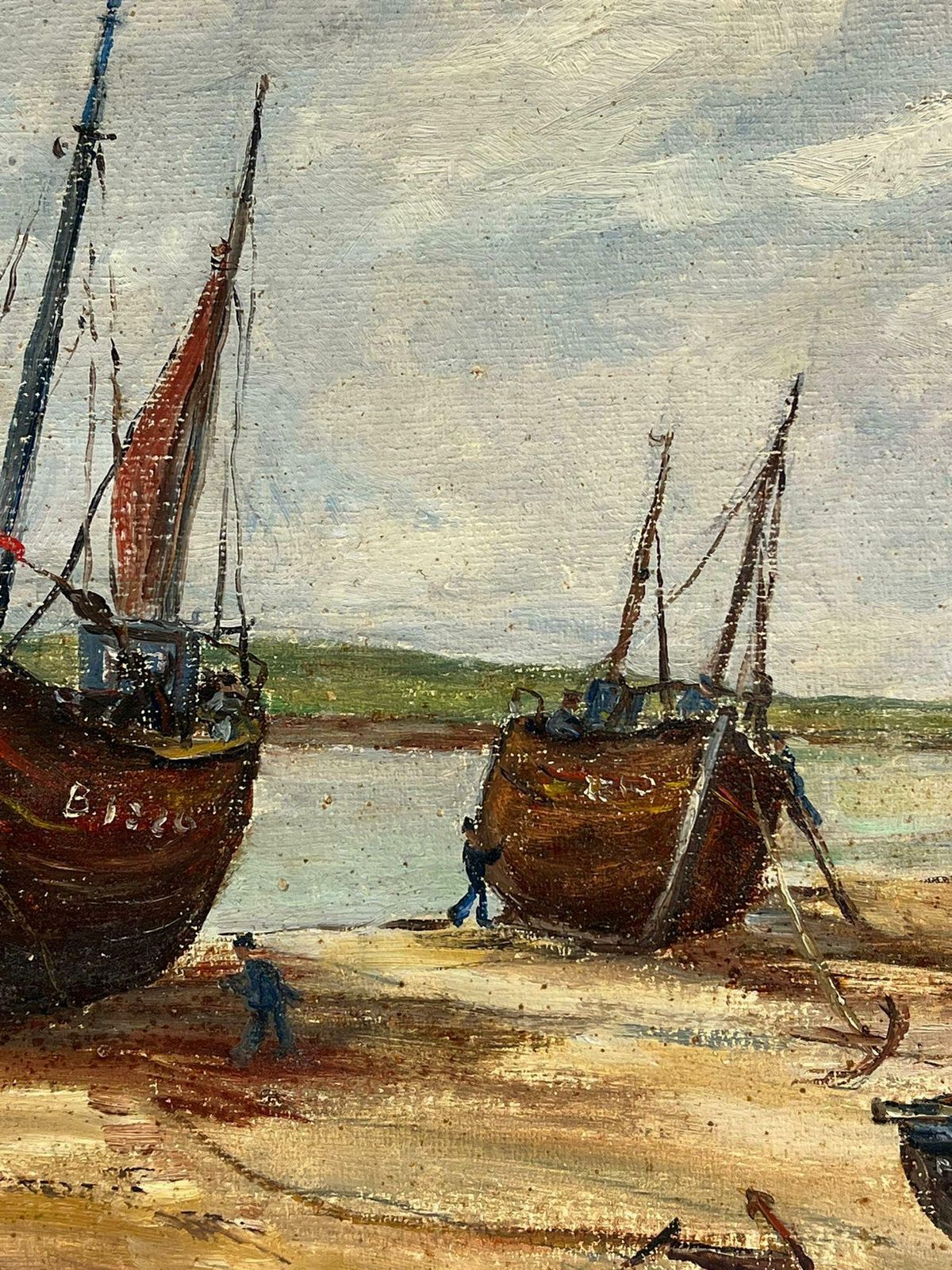 Simone Forge1950's French Impressionist Oil Fishing Boats Anchored Beach Estuary1950's photo 789.0