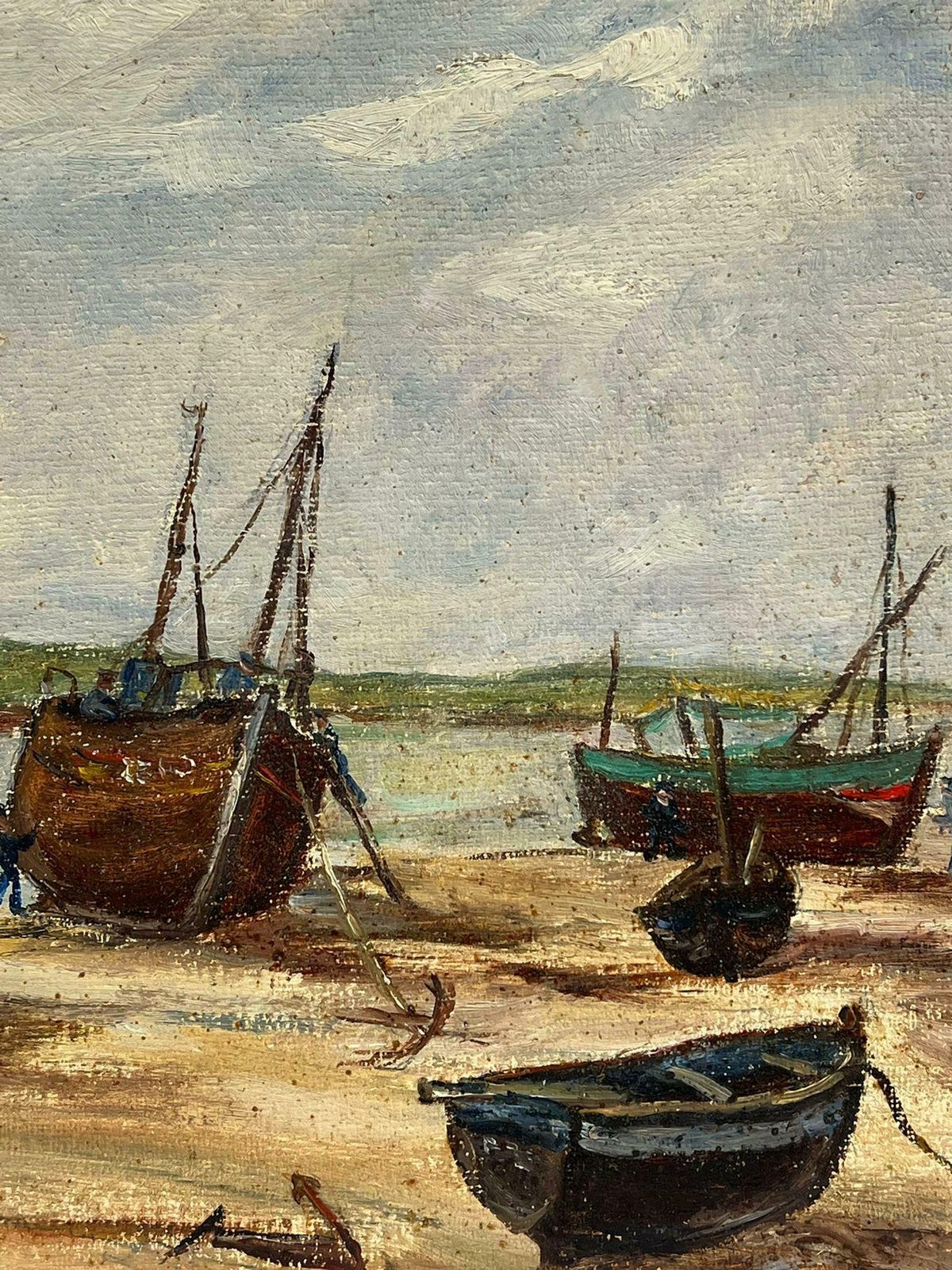 Simone Forge1950's French Impressionist Oil Fishing Boats Anchored Beach Estuary1950's photo vinterior